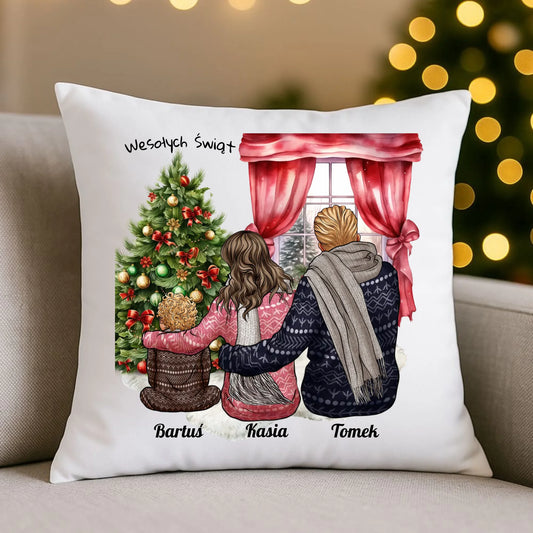 Świąteczna rodzina | Personalizowana poduszka świąteczna z rodziną R01 - StoryCups.pl
