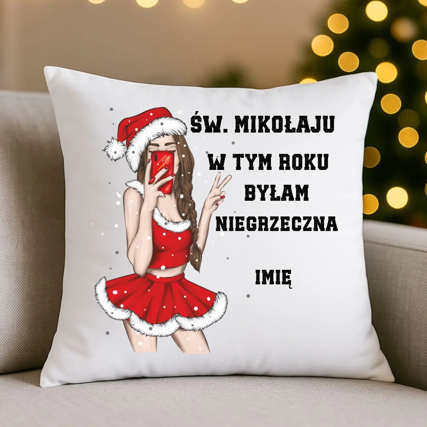 W tym roku byłam niegrzeczna | Personalizowana poduszka świąteczna BN21 - StoryCups.pl