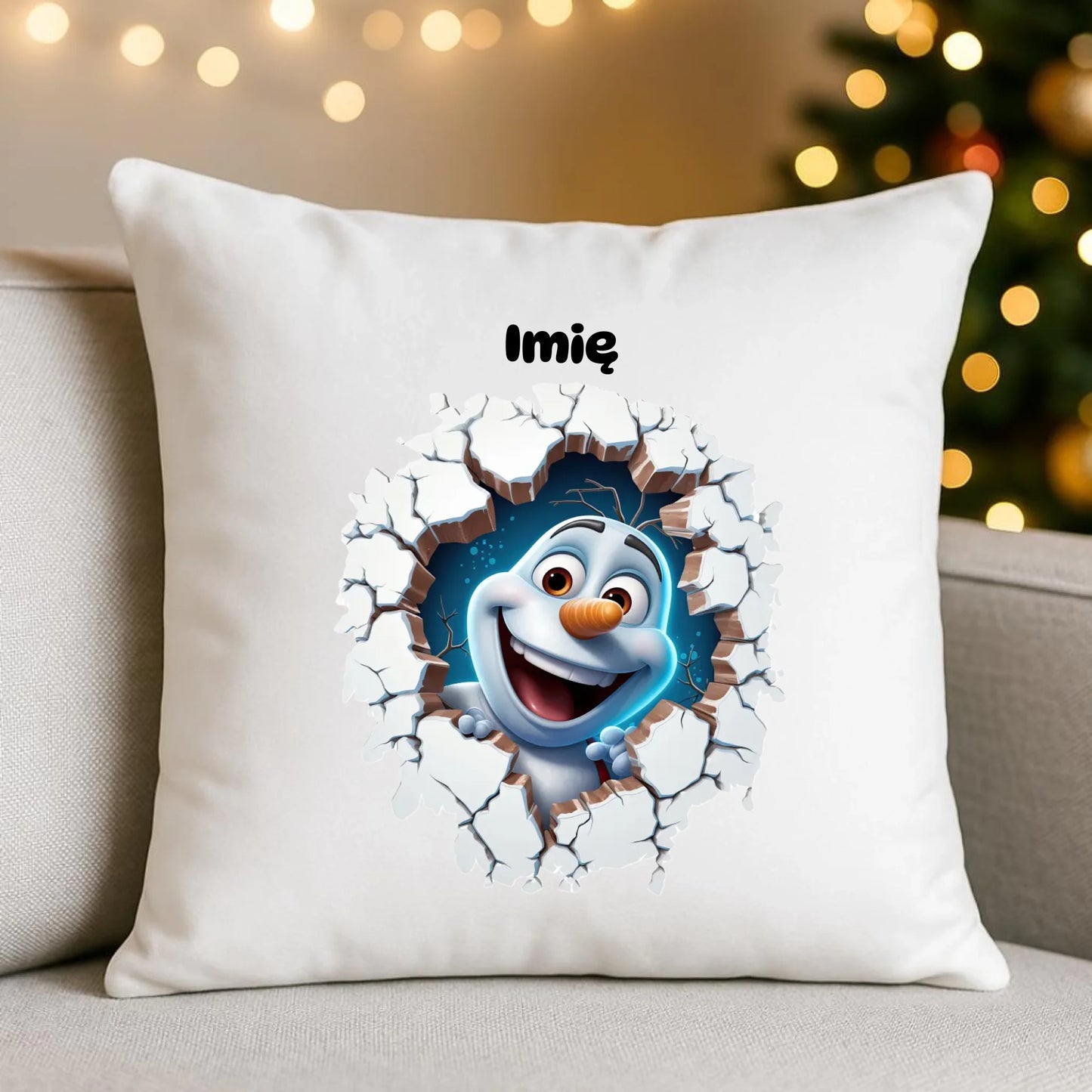 Bałwan 3D | Personalizowana poduszka świąteczna BN84 - StoryCups.pl