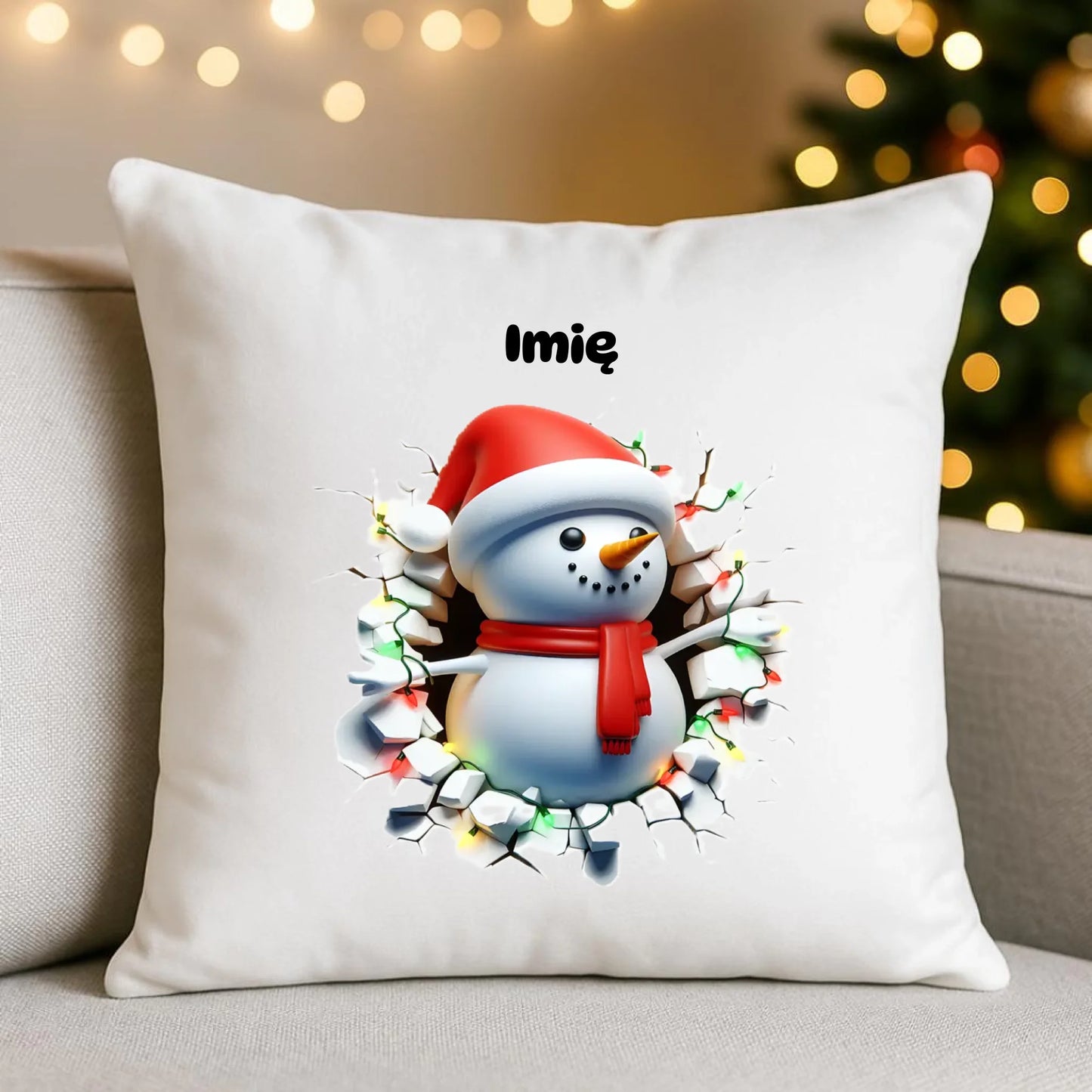 Bałwanek 3D | Personalizowana poduszka świąteczna BN82 - StoryCups.pl