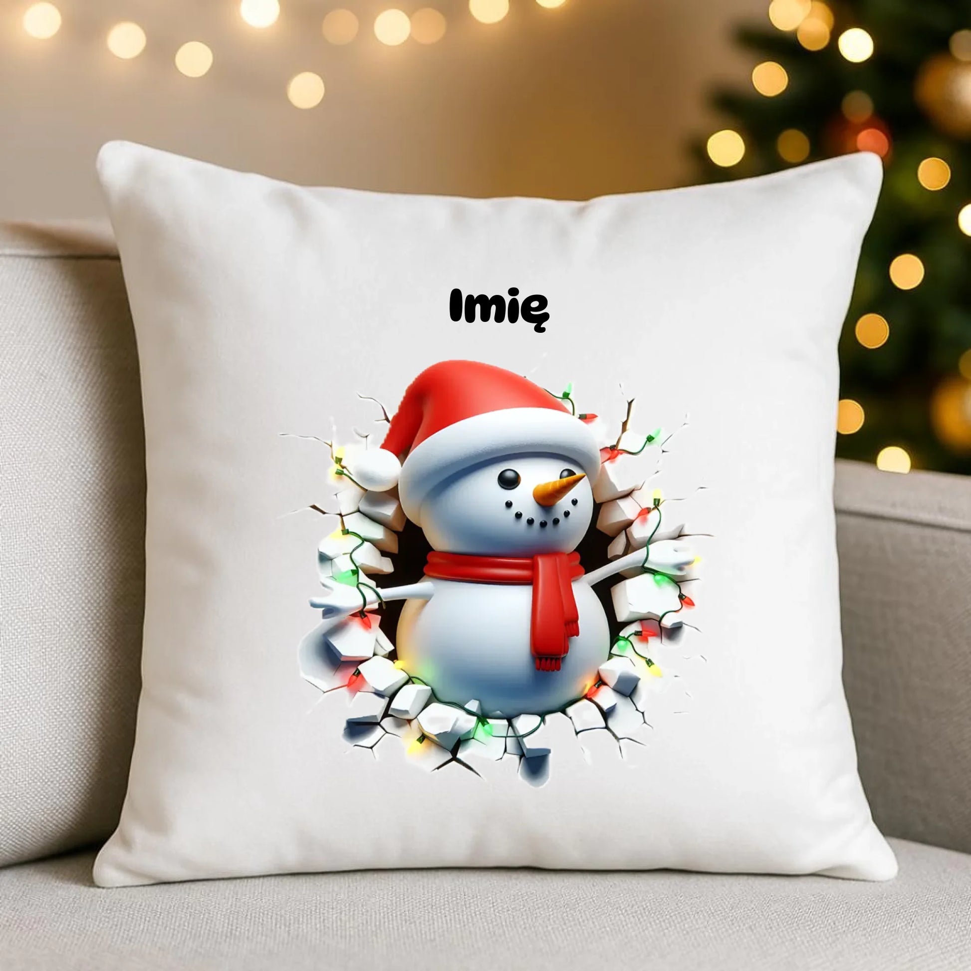 Bałwanek 3D | Personalizowana poduszka świąteczna BN82 - StoryCups.pl