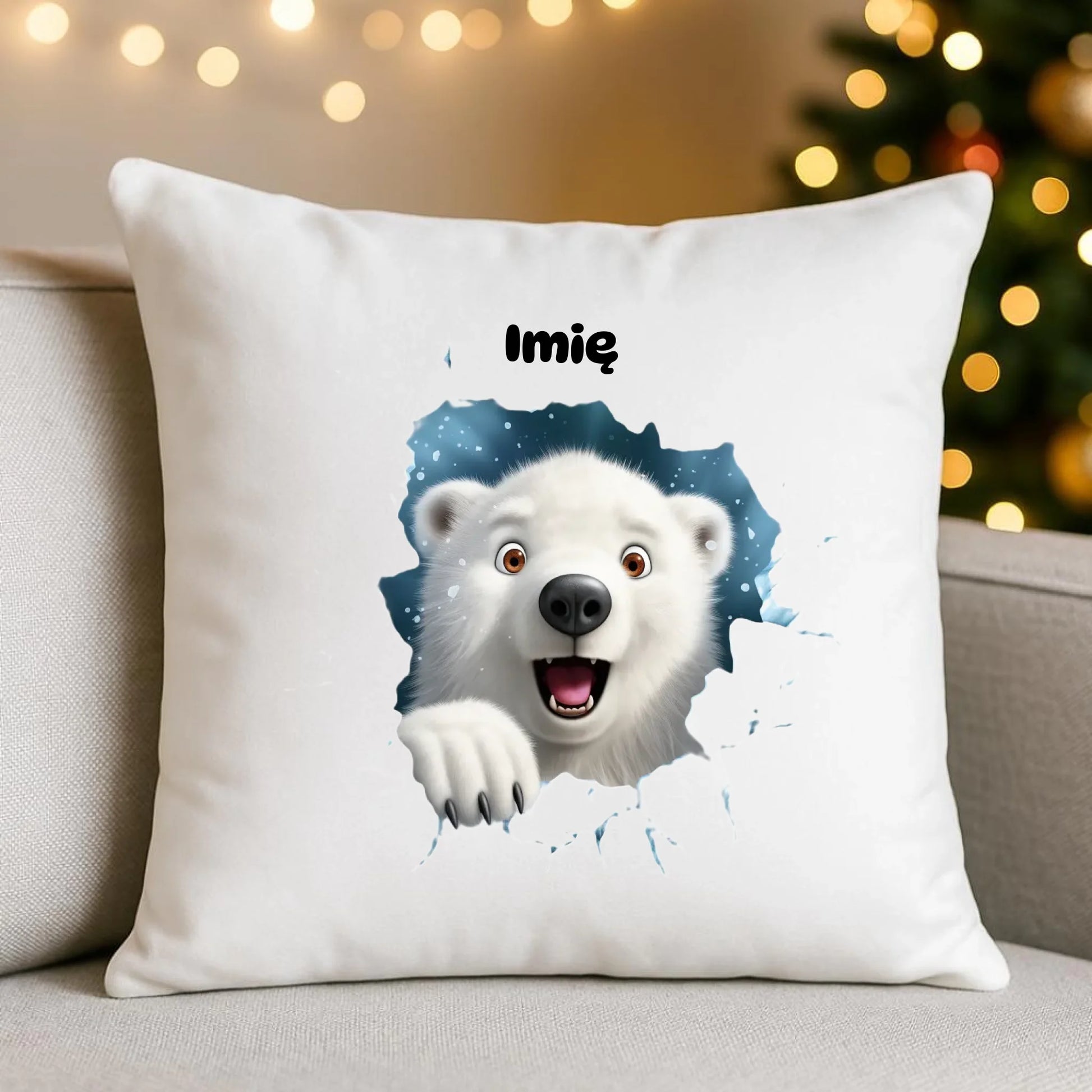 Miś polarny 3D | Personalizowana poduszka świąteczna BN86 - StoryCups.pl