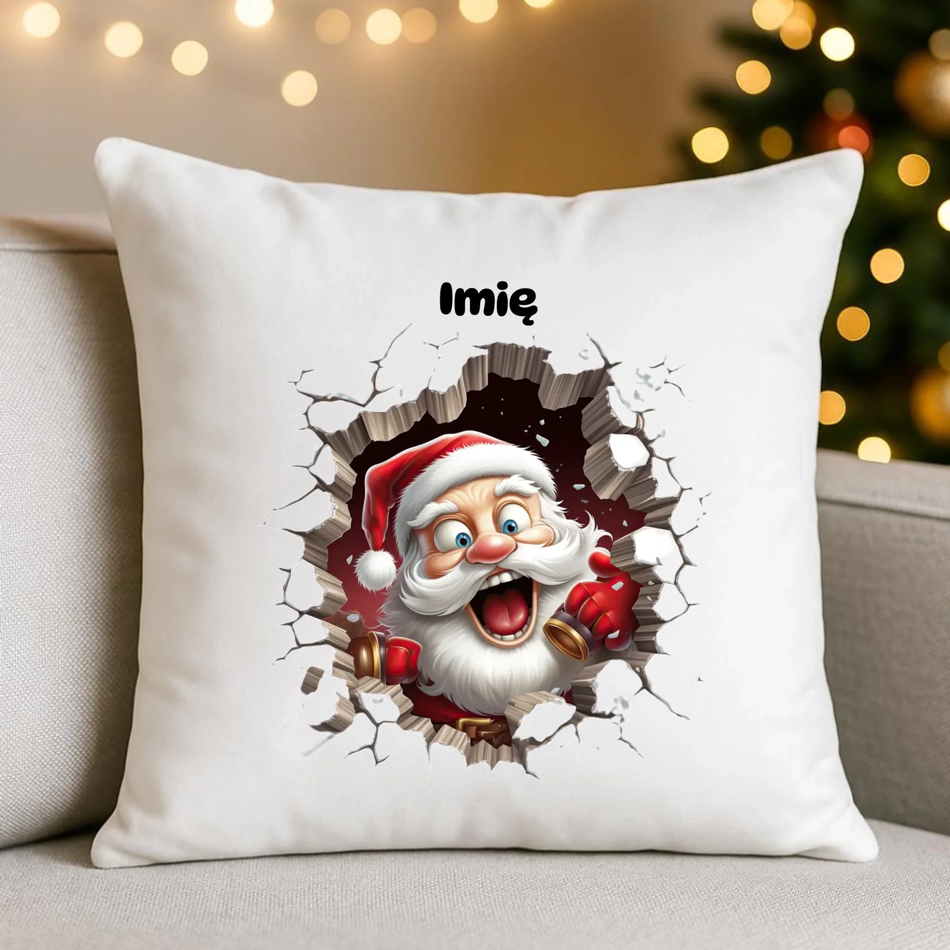 Mikołajek 3D | Personalizowana poduszka świąteczna BN85 - StoryCups.pl