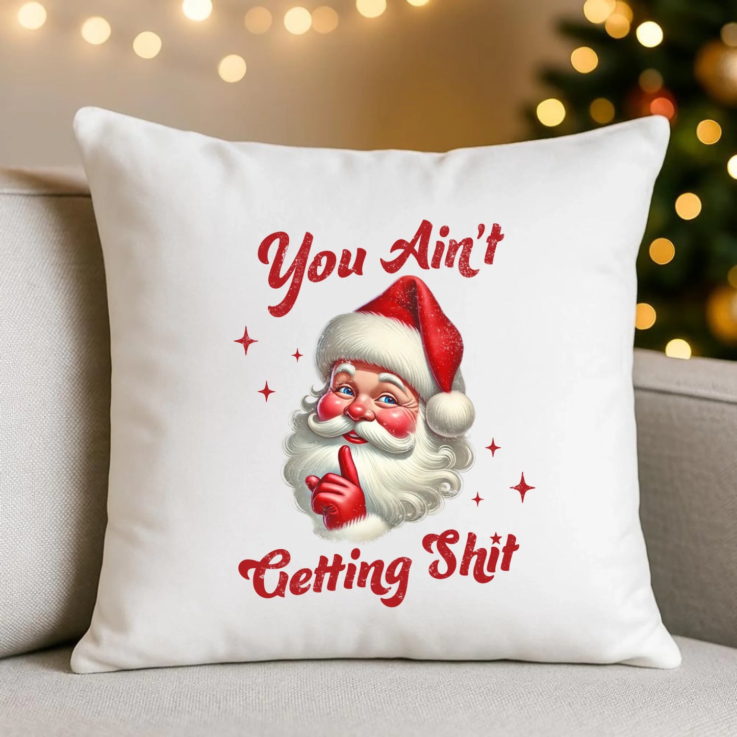 Nie dostaniesz nic | Świąteczna poduszka z Mikołajem BN66 - StoryCups.pl
