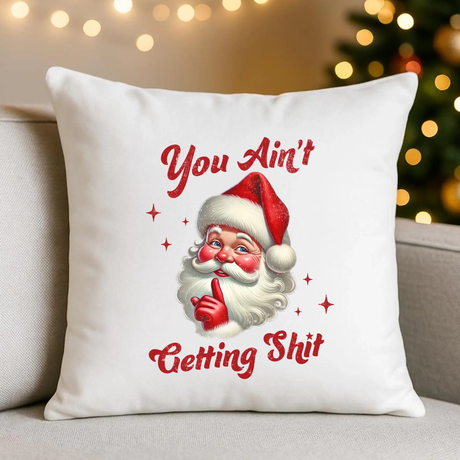 Nie dostaniesz nic | Świąteczna poduszka z Mikołajem BN66 - StoryCups.pl
