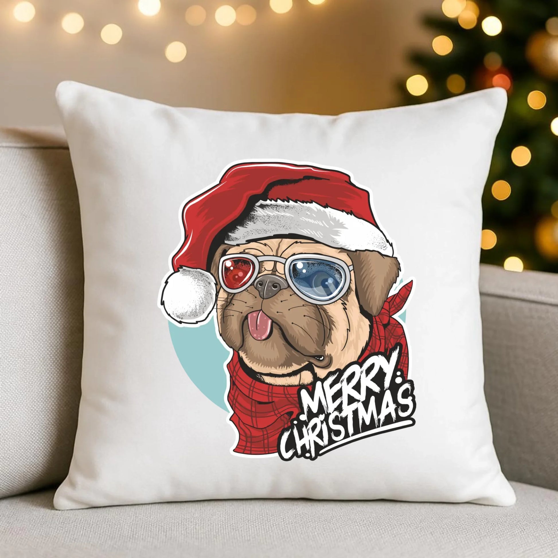 Merry Christmas | Świąteczna poduszka z mopsem BN62 - StoryCups.pl