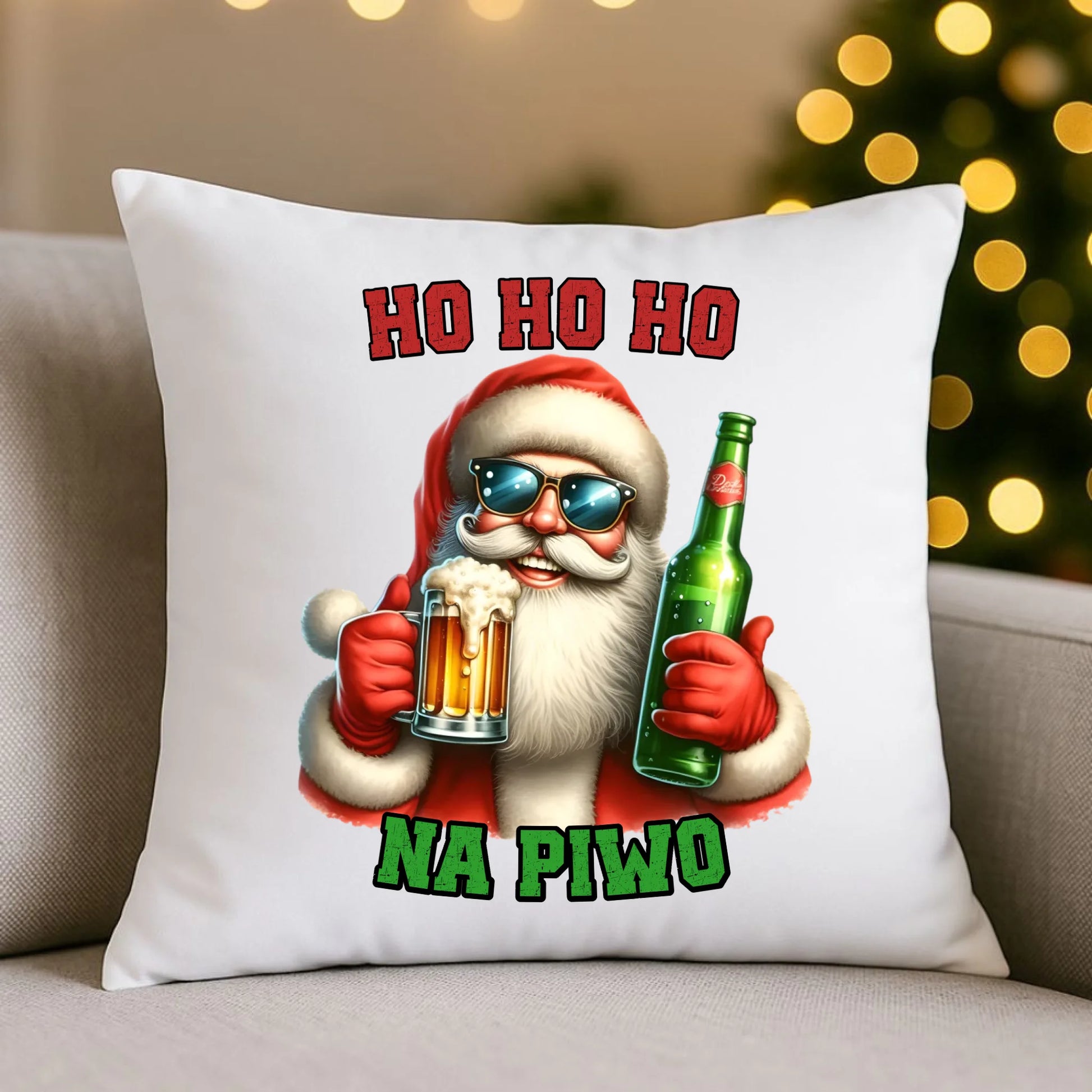 Ho ho ho na piwo | Świąteczna poduszka BN64 - StoryCups.pl