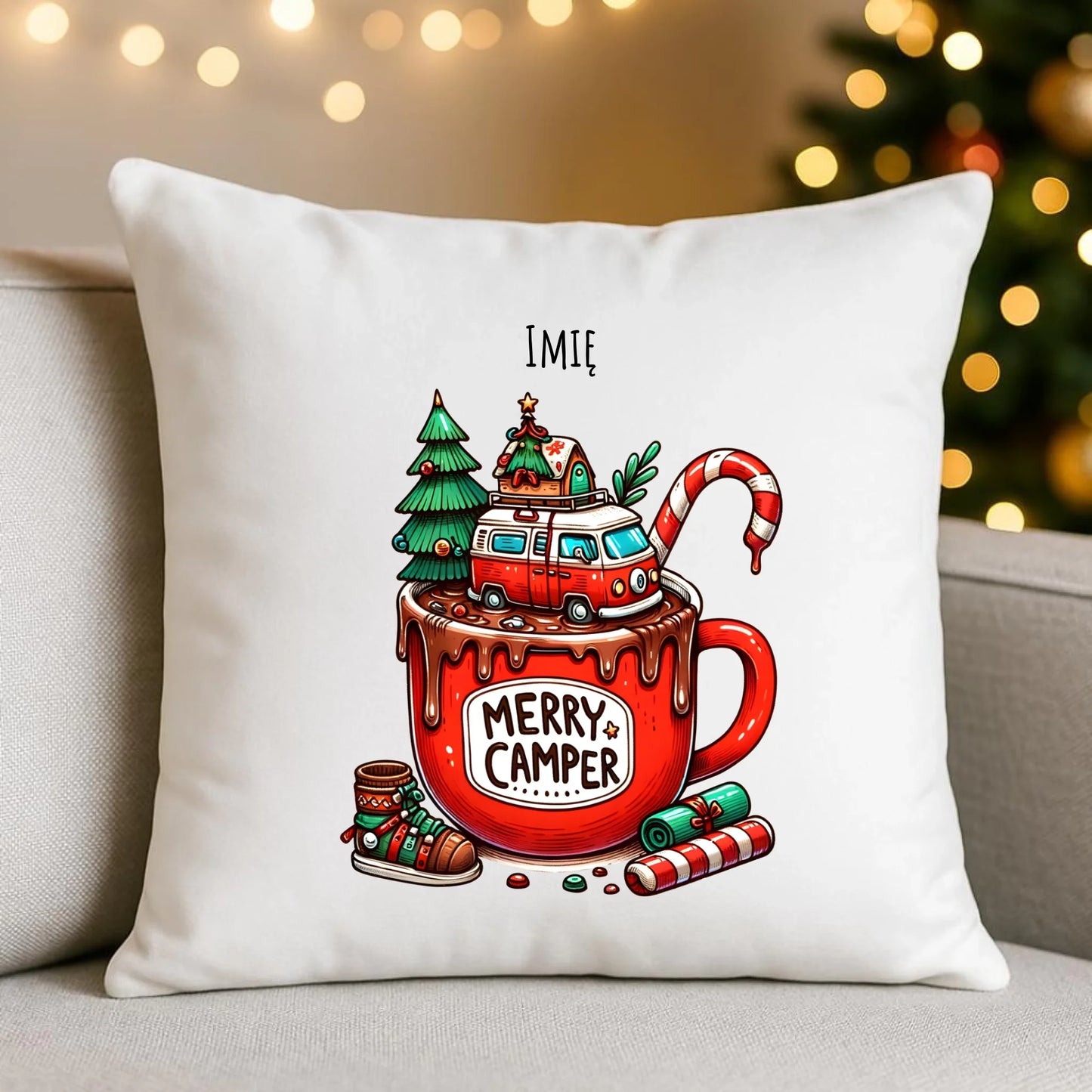 Merry Camper | Personalizowana poduszka świąteczna BN43 - StoryCups.pl