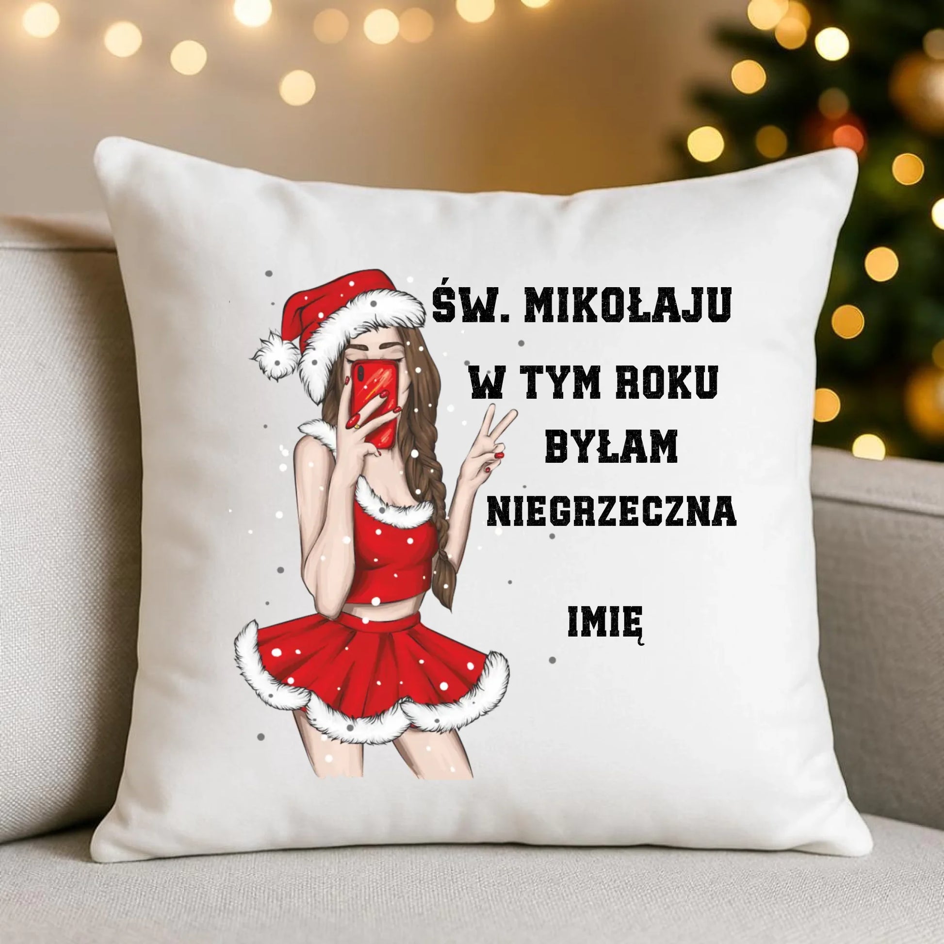 W tym roku byłam niegrzeczna | Personalizowana poduszka świąteczna BN21 - StoryCups.pl