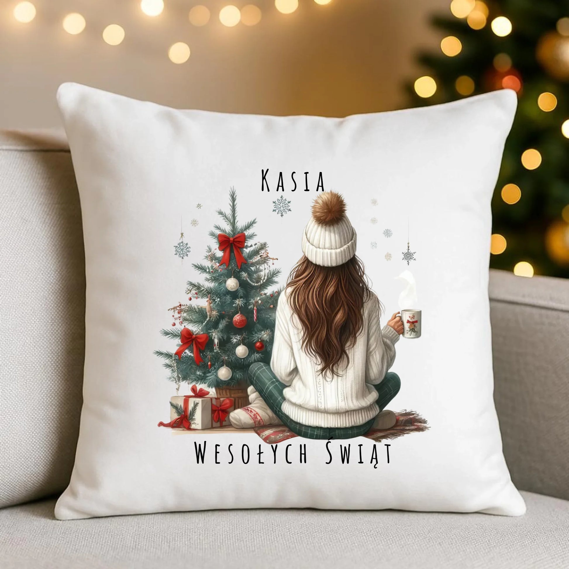 Love Winter | Świąteczna poduszka z imieniem dla dziewczyny BN15 - StoryCups.pl