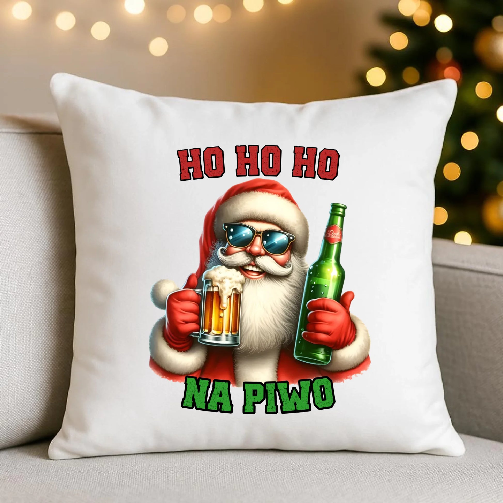 Ho ho ho na piwo | Świąteczna poduszka BN64 - StoryCups.pl