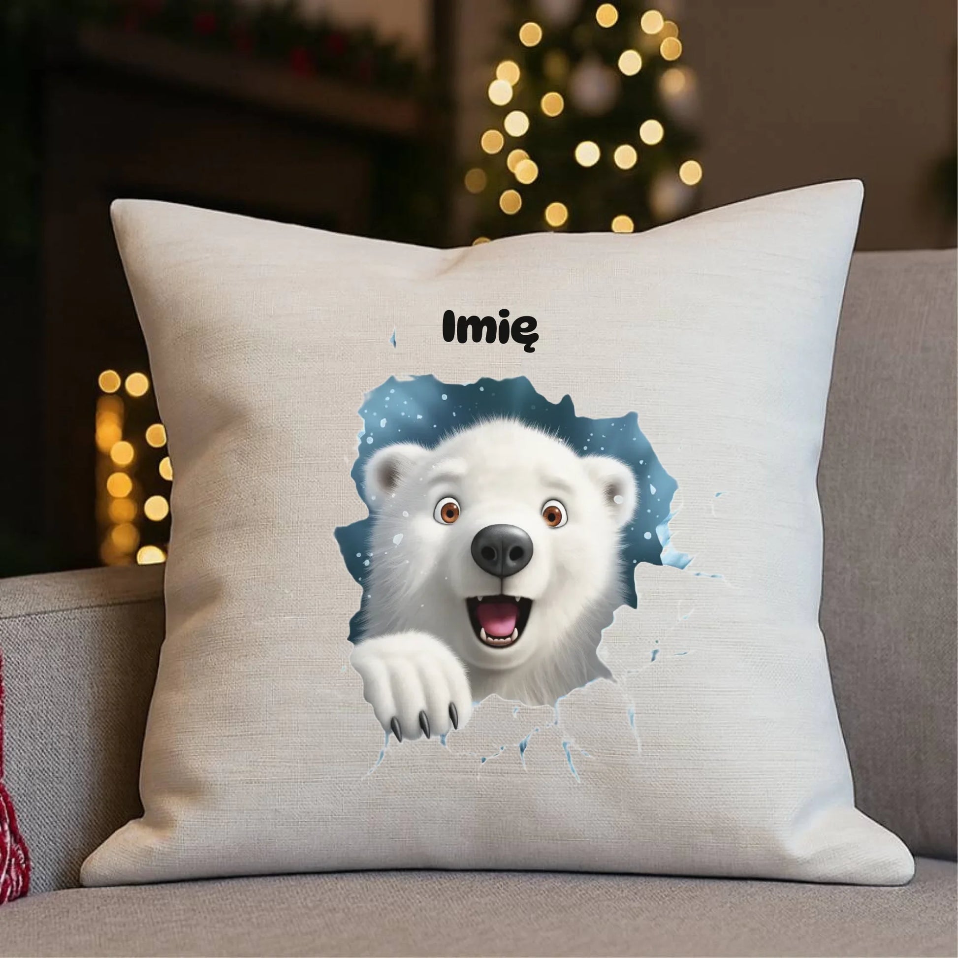 Miś polarny 3D | Personalizowana poduszka świąteczna BN86 - StoryCups.pl