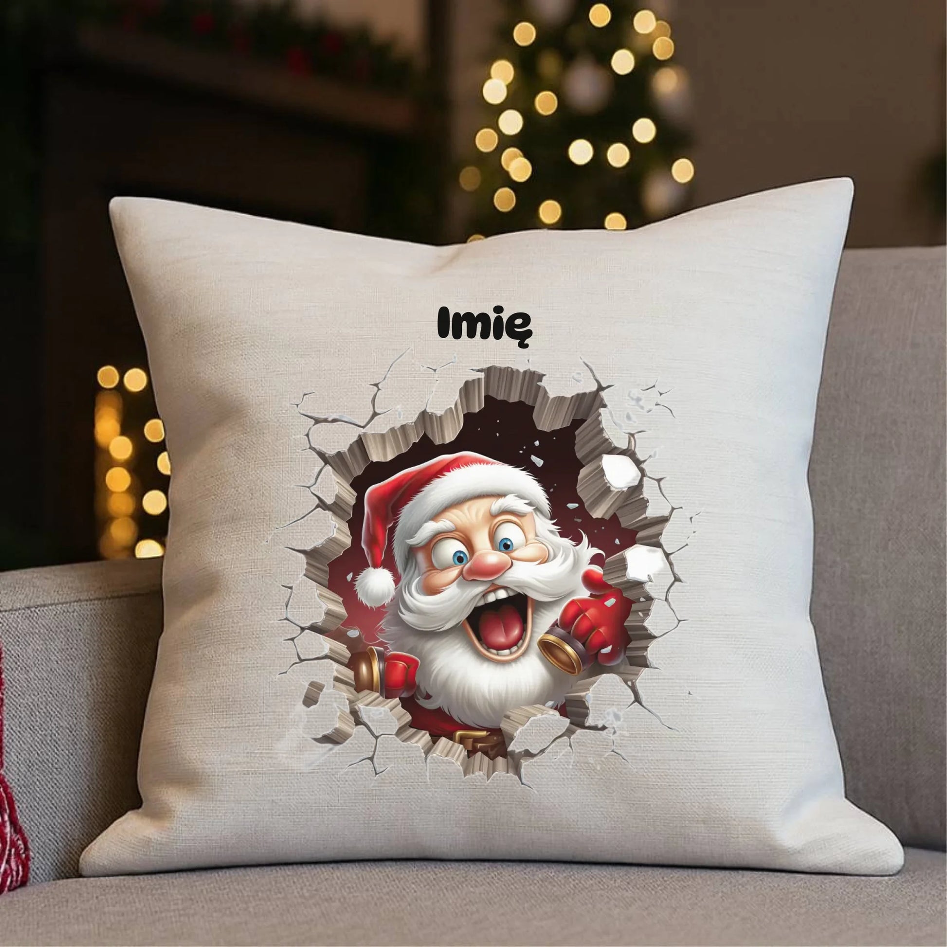 Mikołajek 3D | Personalizowana poduszka świąteczna BN85 - StoryCups.pl