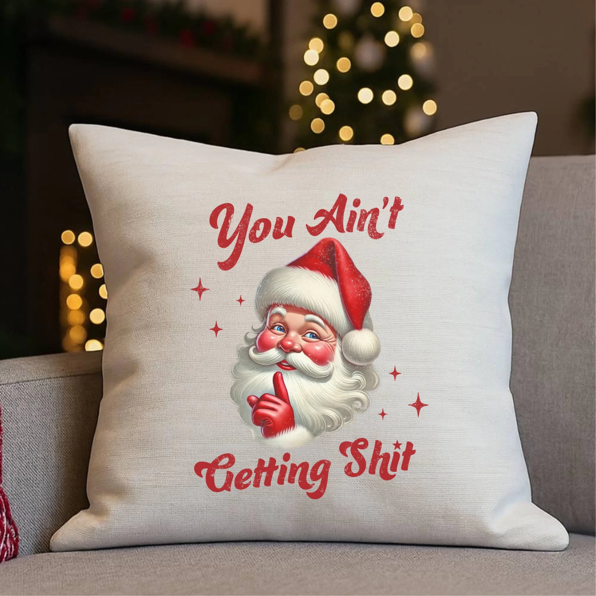 Nie dostaniesz nic | Świąteczna poduszka z Mikołajem BN66 - StoryCups.pl