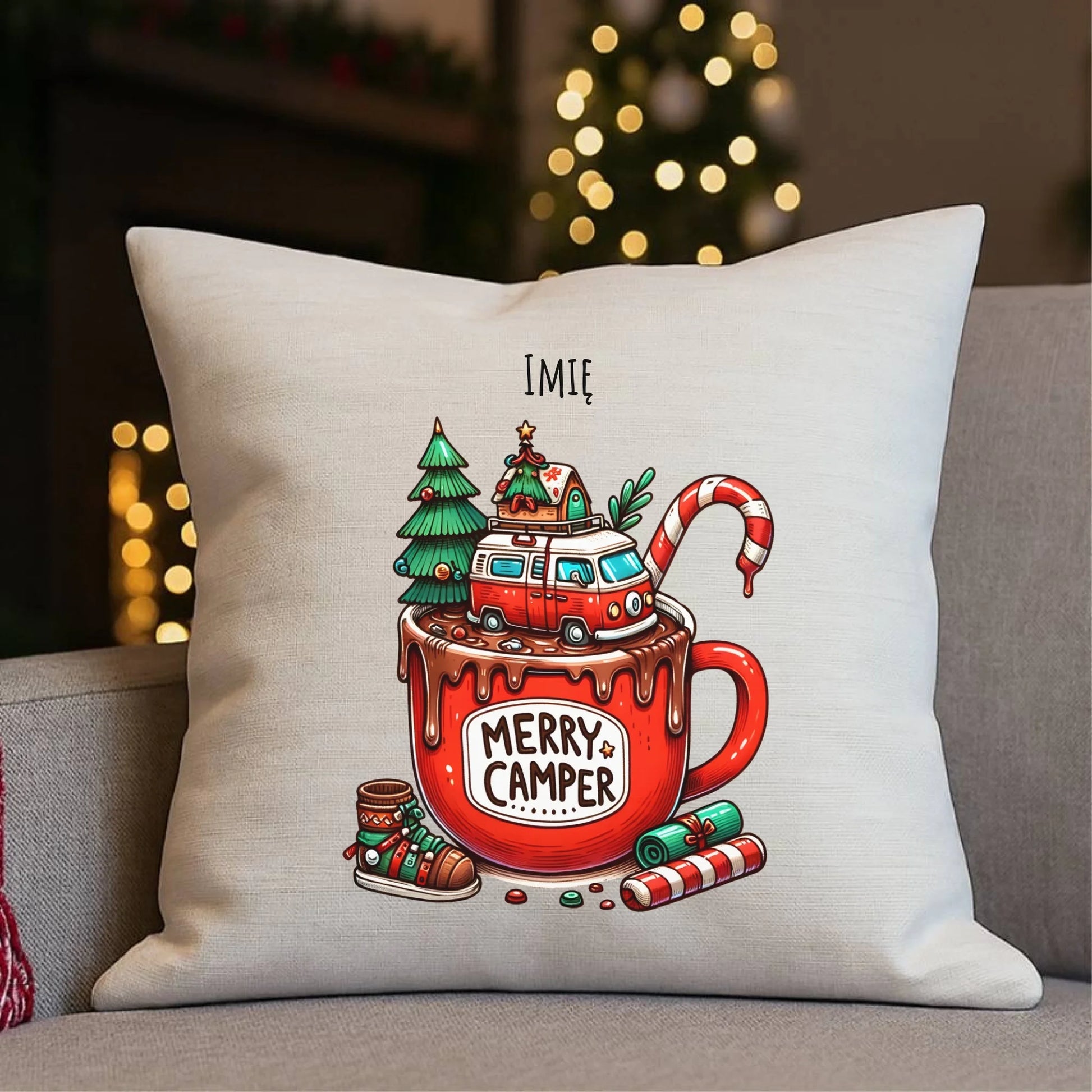 Merry Camper | Personalizowana poduszka świąteczna BN43 - StoryCups.pl
