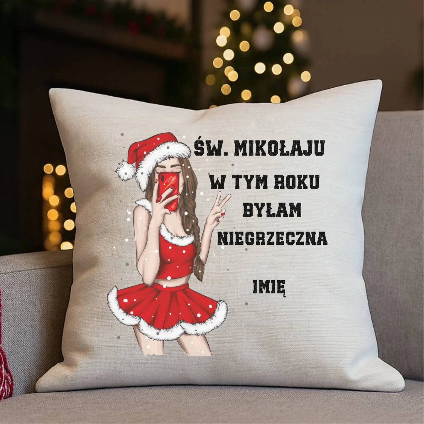 W tym roku byłam niegrzeczna | Personalizowana poduszka świąteczna BN21 - StoryCups.pl
