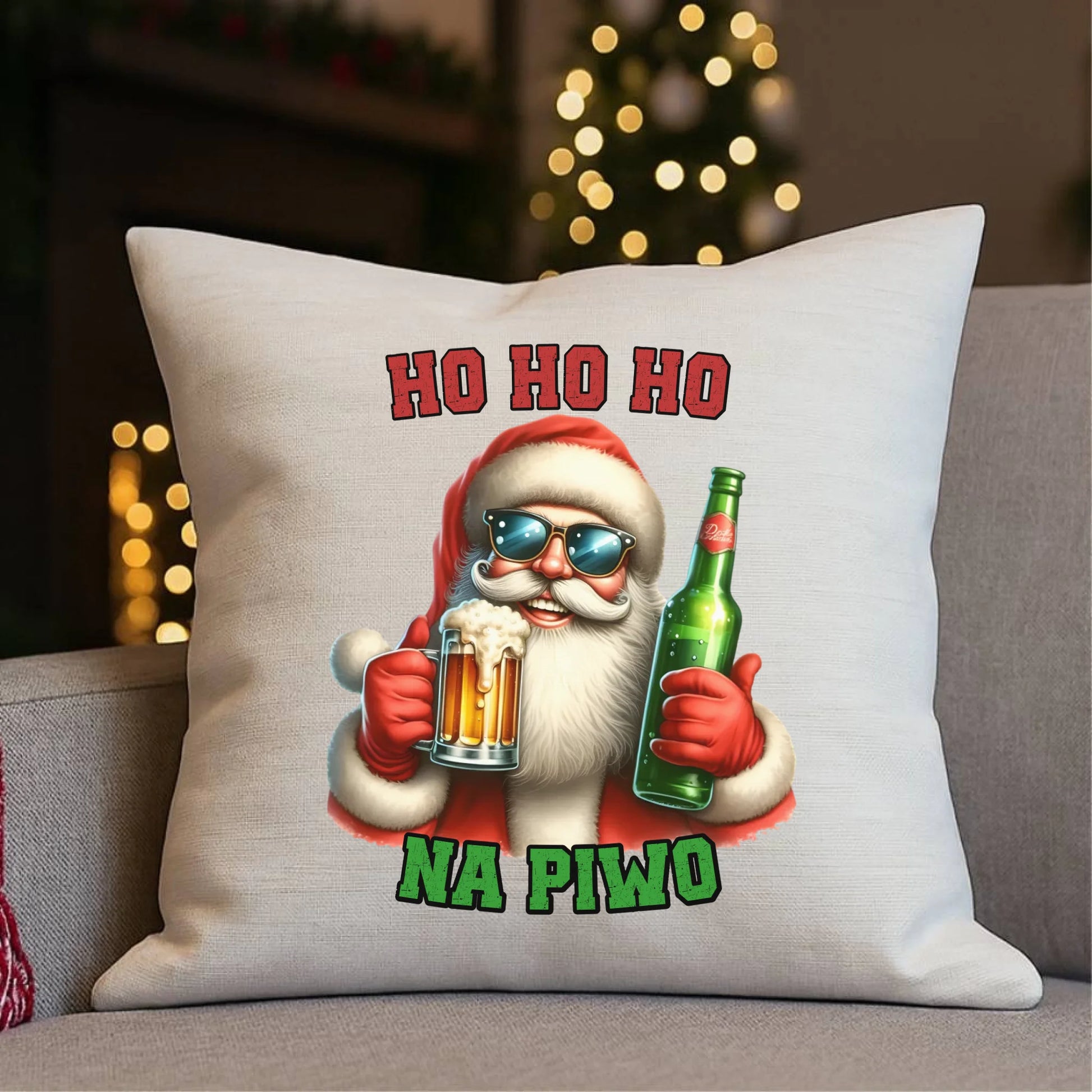 Ho ho ho na piwo | Świąteczna poduszka BN64 - StoryCups.pl