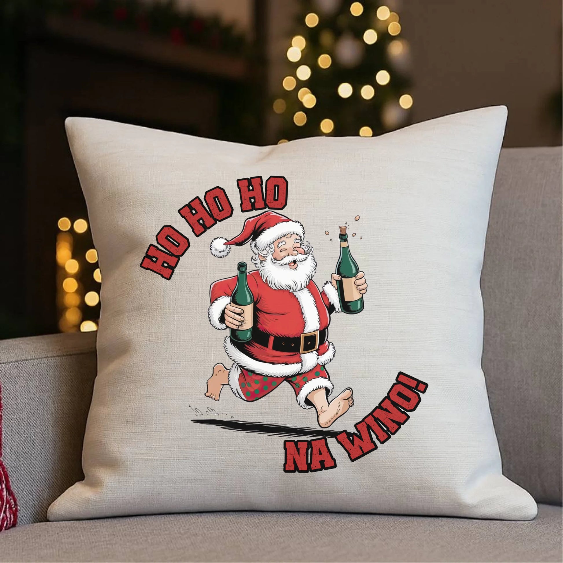 Ho ho ho na wino | Świąteczna poduszka BN61 - StoryCups.pl