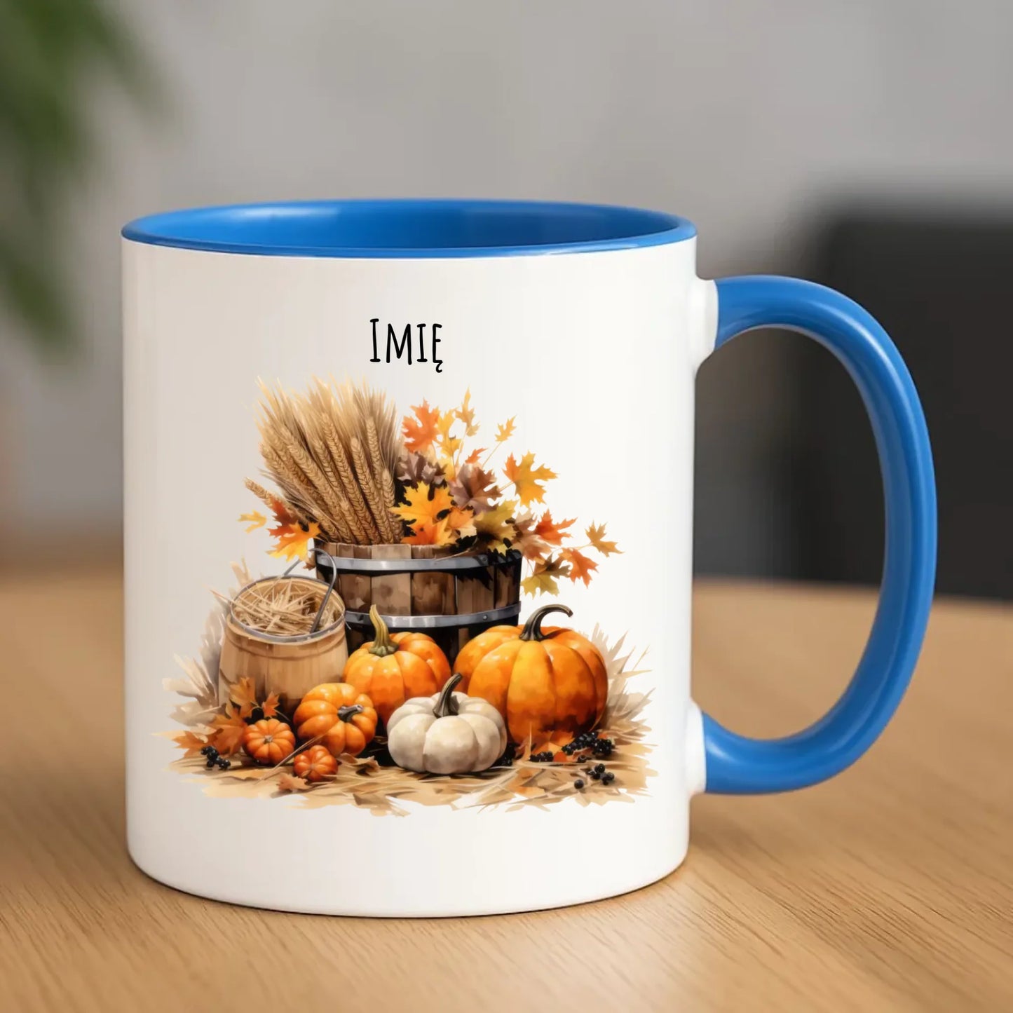 Ceramiczny niebieski kubek z nadrukiem na prezent