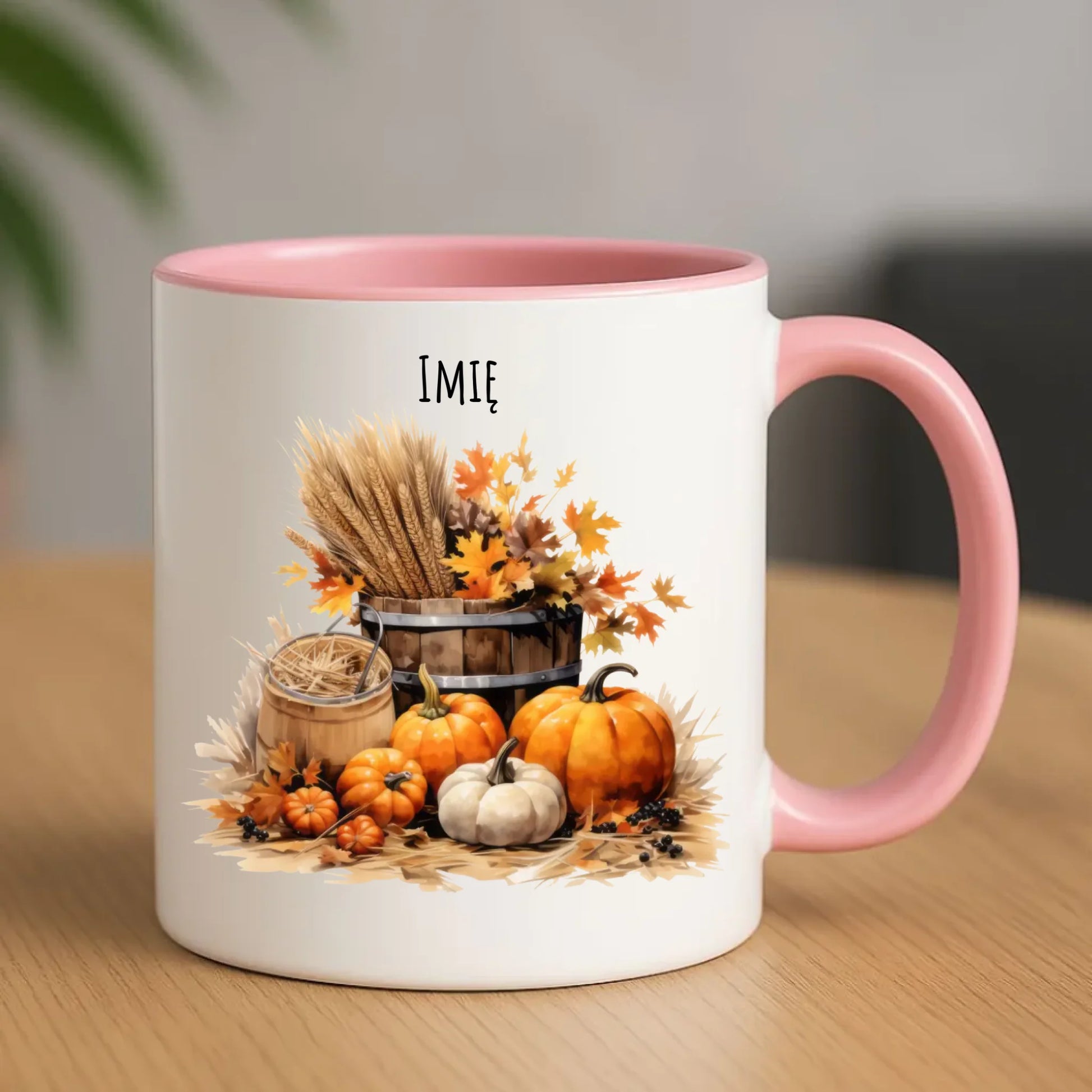 Ceramiczny różowy kubek z nadrukiem na prezent