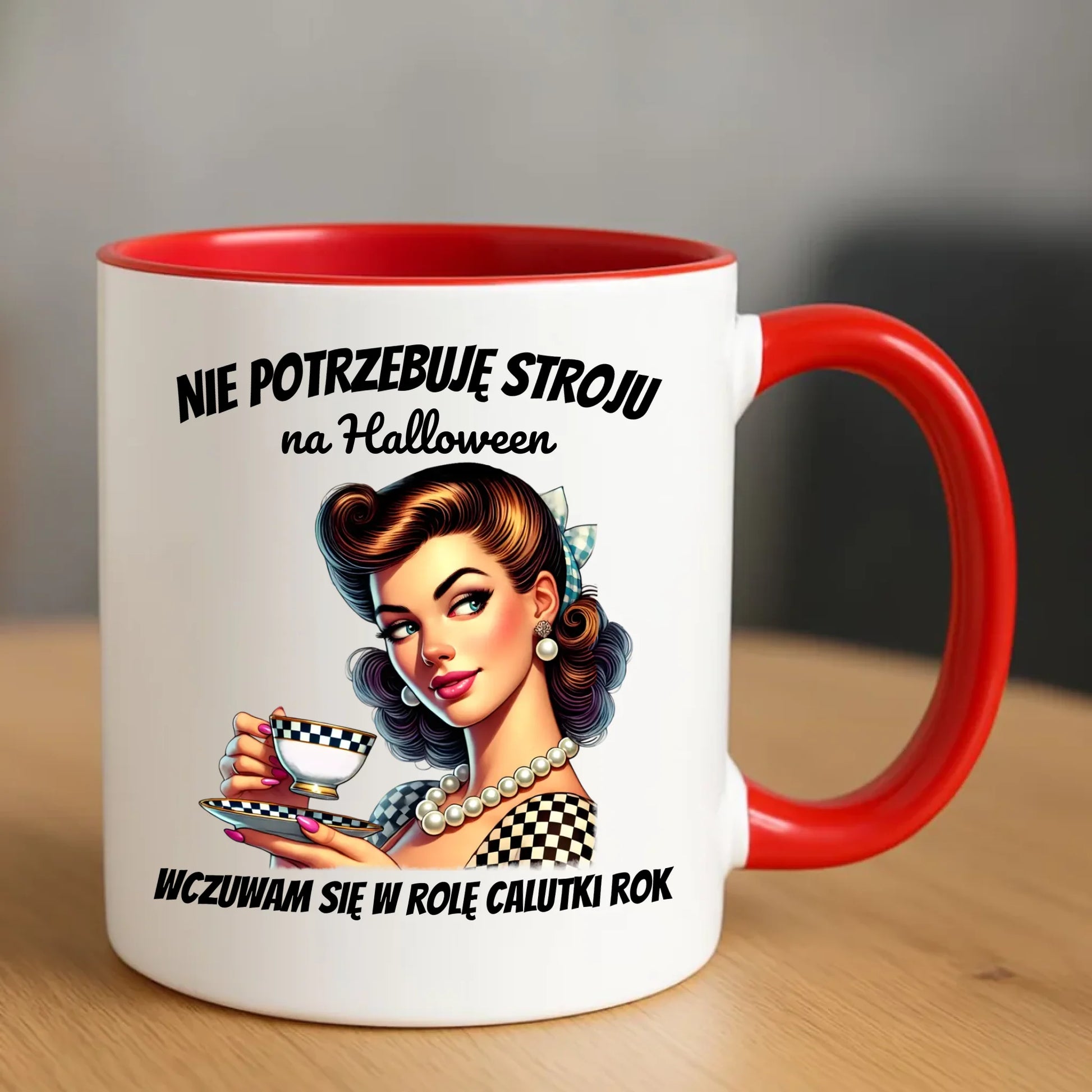 Kubek retro pin-up girl – Nie potrzebuję stroju na Halloween HL29 - StoryCups.pl