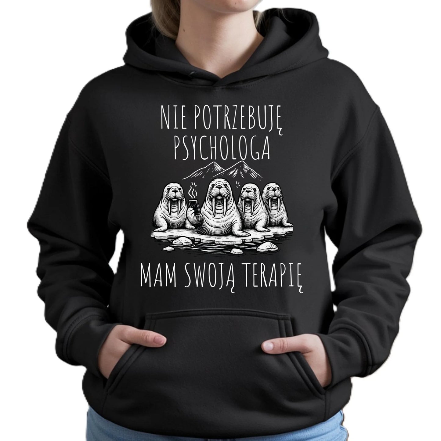 Bluza damska z kapturem - prezent dla morsa - Nie potrzebuję psychologa HM14 - StoryCups.pl
