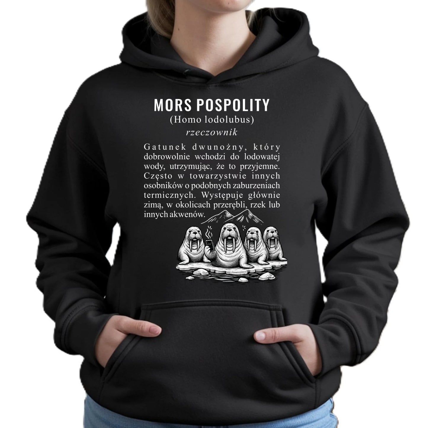 Bluza damska z kapturem - prezent dla morsa - Mors pospolity [Homo lodolubus] HM12 - StoryCups.pl