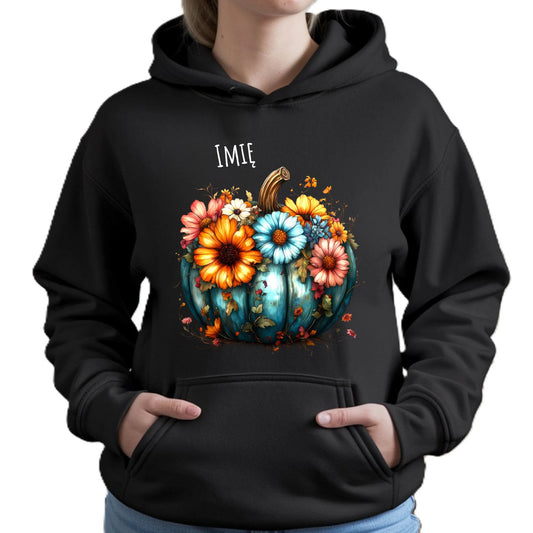 Bluza damska z kapturem jesienna - Kwiatowa dynia - personalizowana JS27 - StoryCups.pl