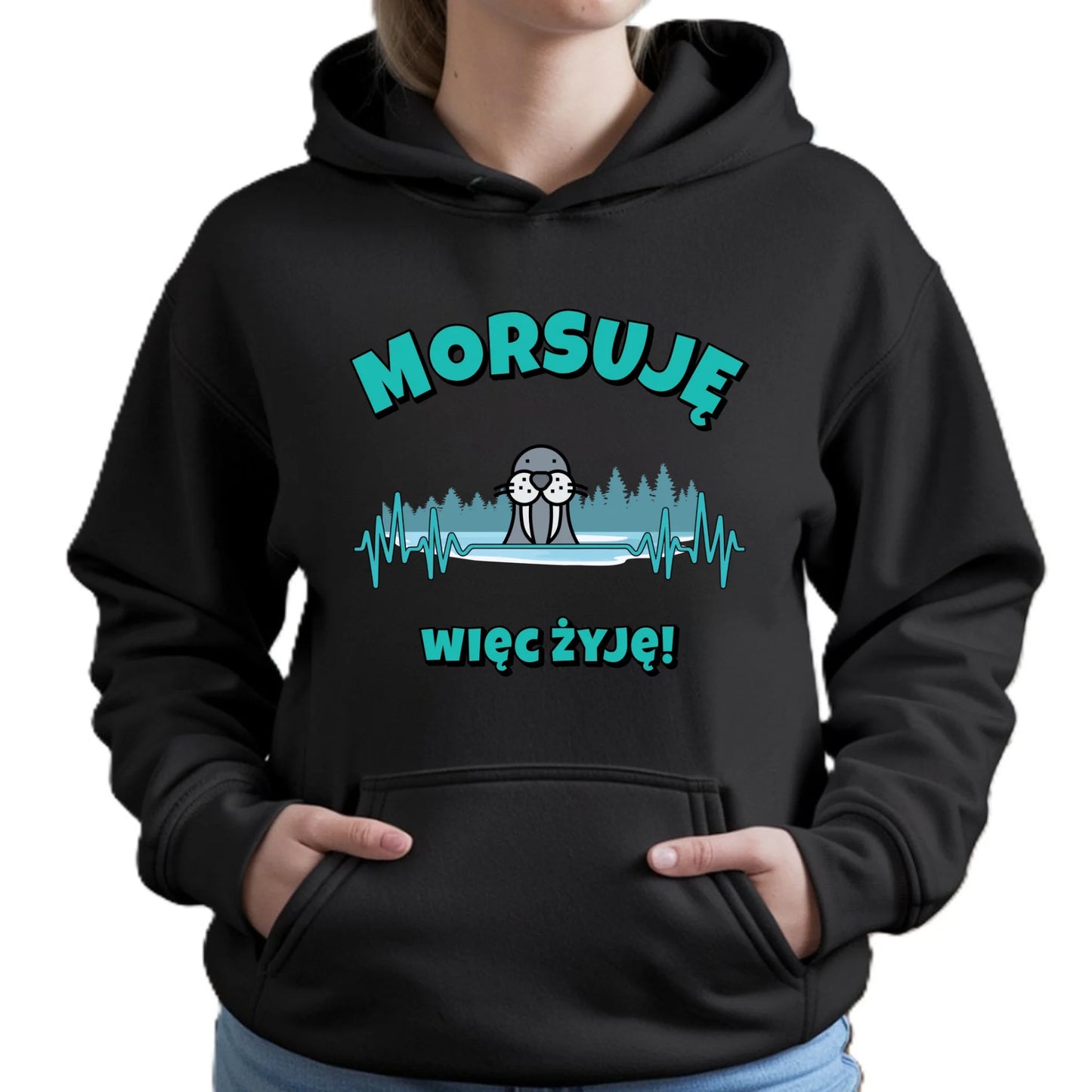 Bluza damska z kapturem - prezent dla morsa - Morsuję więc żyję - Mors HM02 - StoryCups.pl
