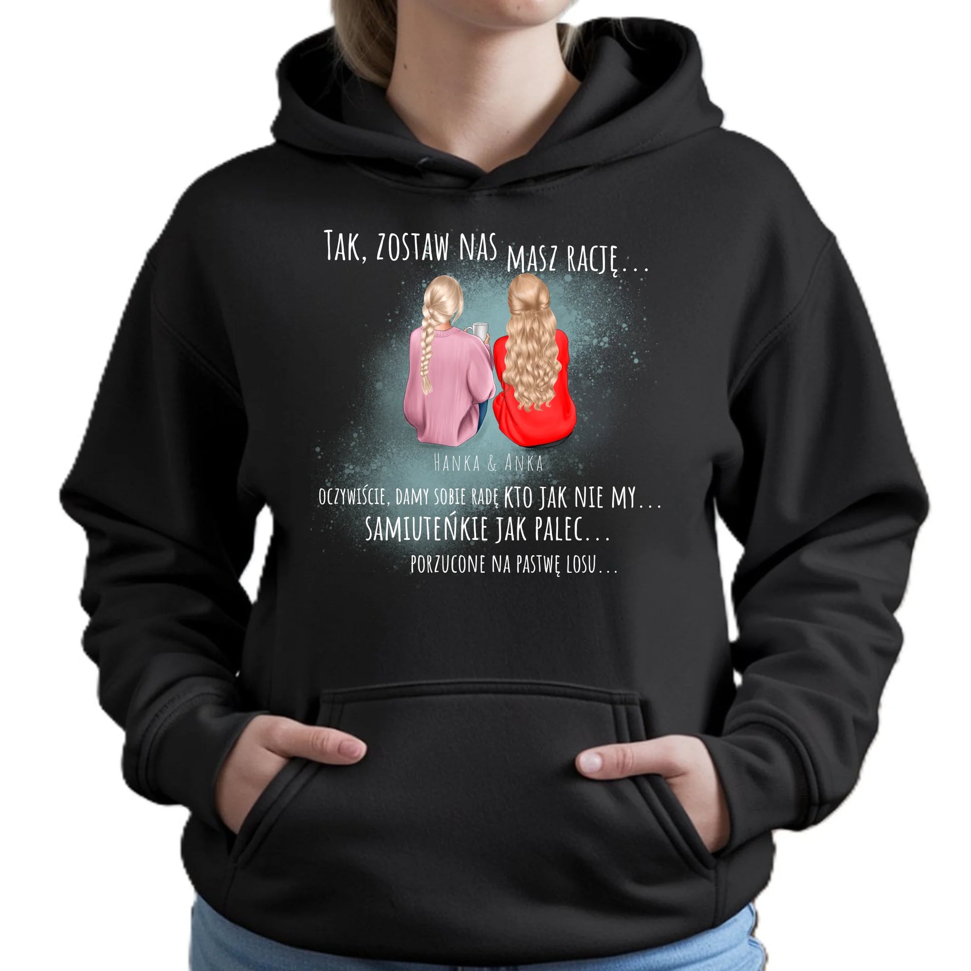 Bluza damska z kapturem na odejście z pracy - prezent od koleżanek - 2-5 osób personalizowana OP16 - StoryCups.pl