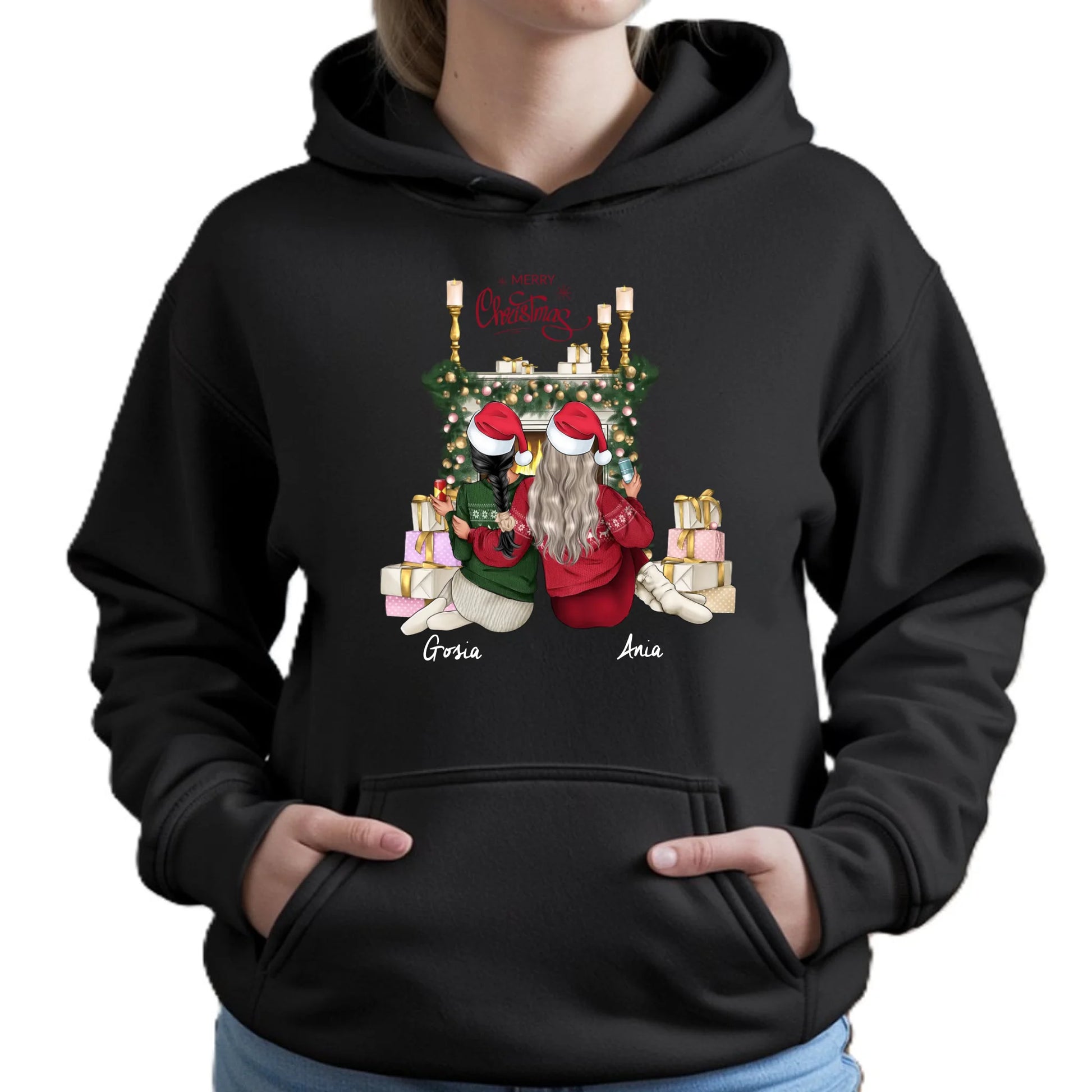 Bluza damska z kapturem świąteczna - prezent dla przyjaciółki - personalizowane postacie 2-4 osoby PR04 - StoryCups.pl