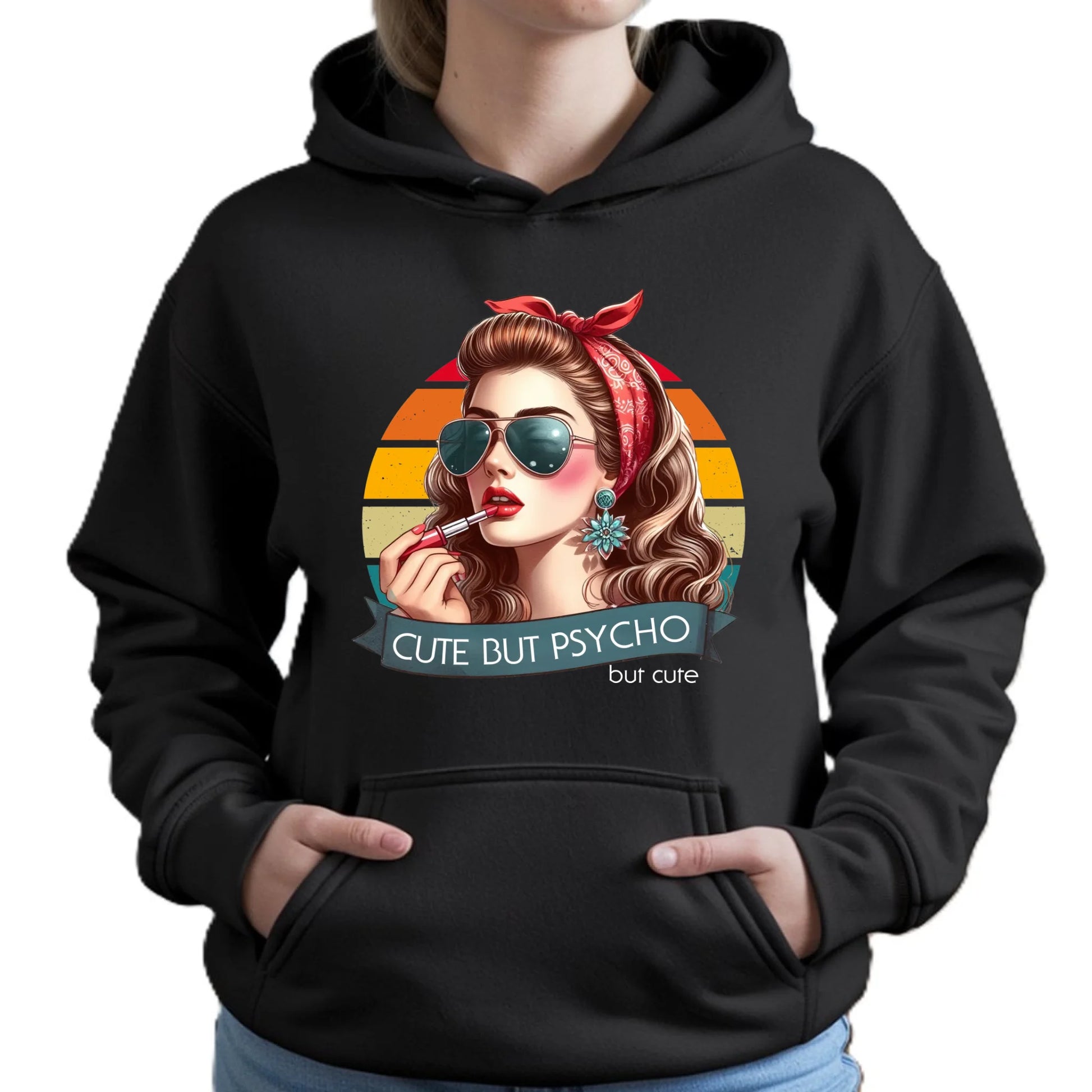 Bluza damska z kapturem – Cute but psycho - w stylu retro DZ09 - StoryCups.pl