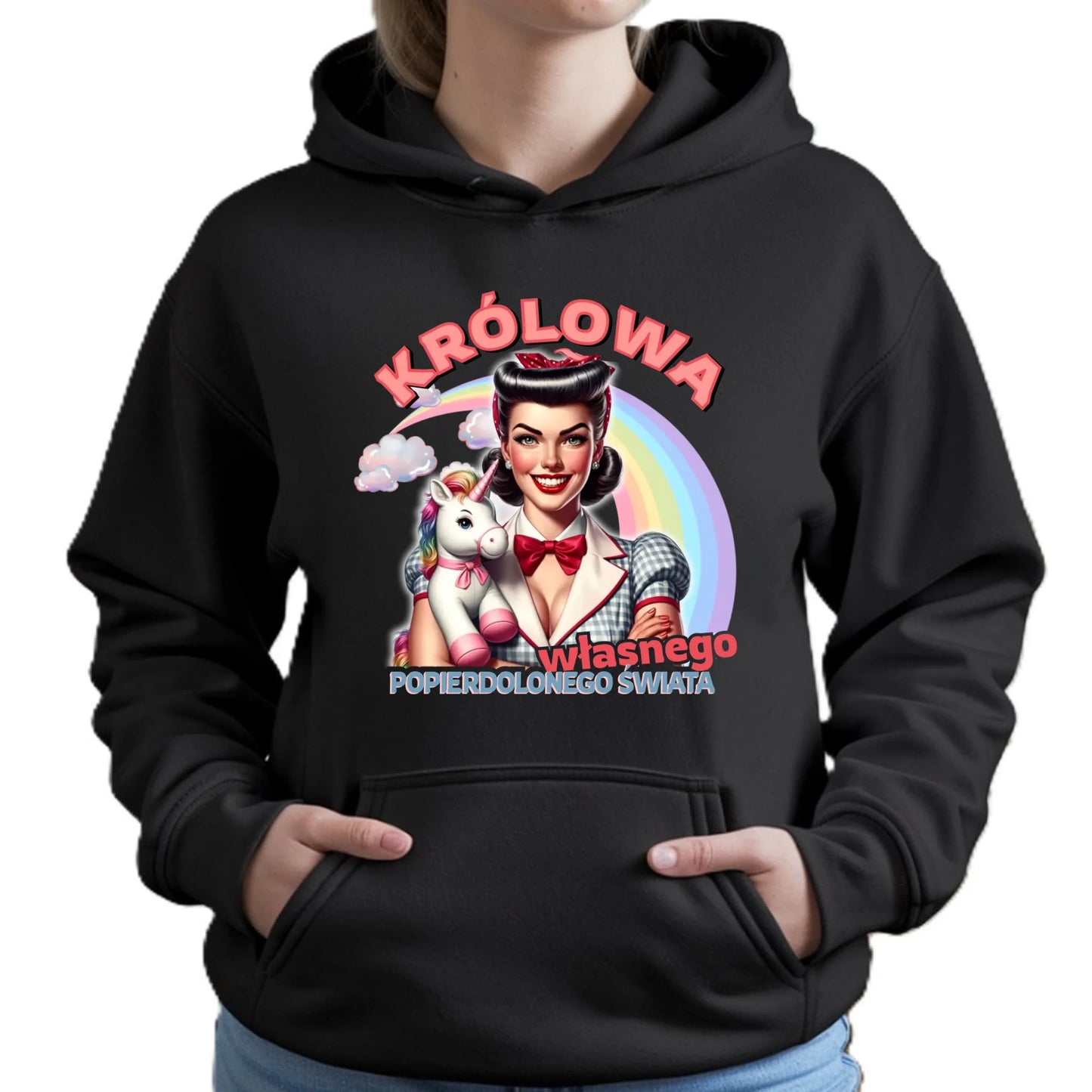 Bluza damska z kapturem retro – Królowa własnego popierd*onego świata - bez cenzury DZ08 - StoryCups.pl