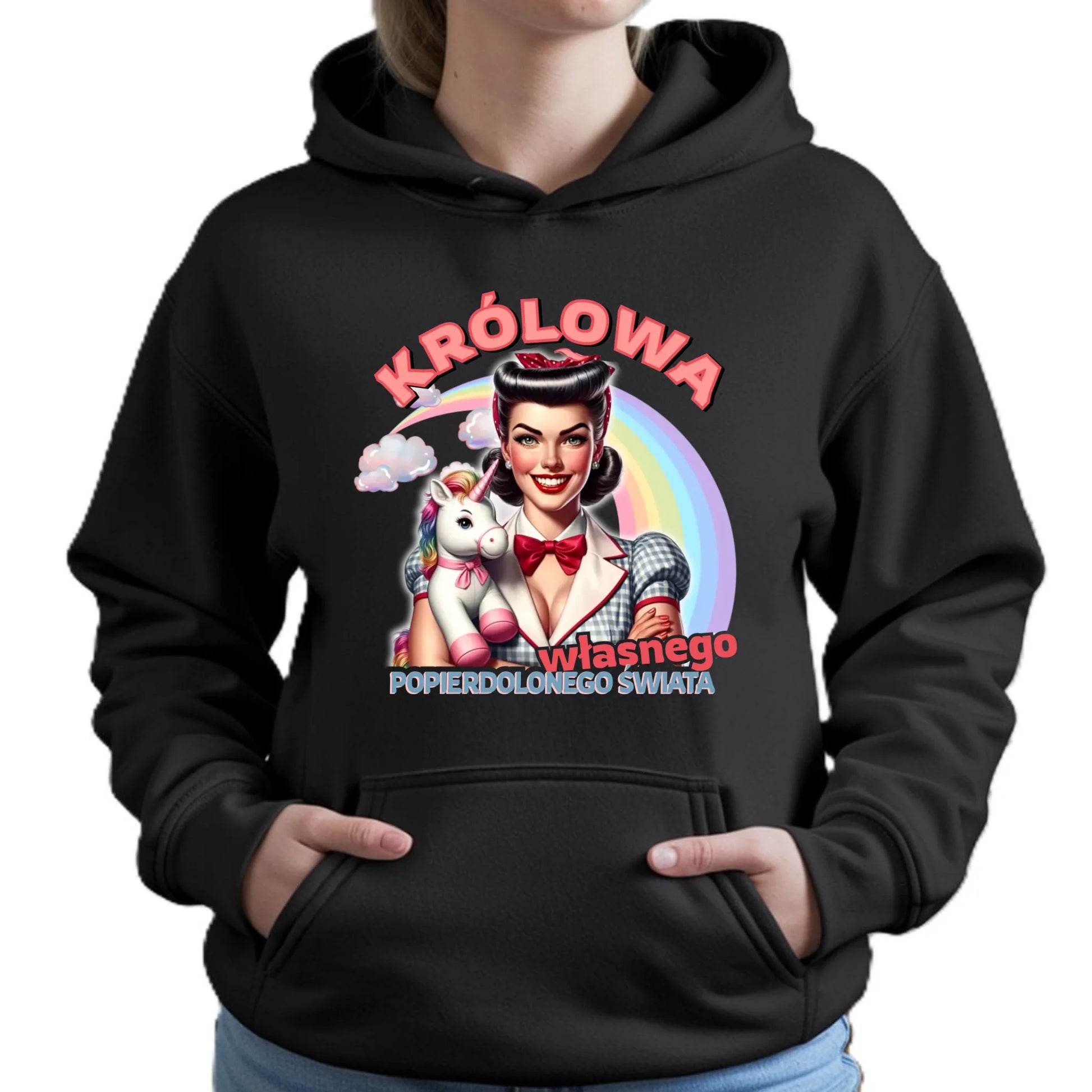 Bluza damska z kapturem retro – Królowa własnego popierd*onego świata - bez cenzury DZ08 - StoryCups.pl
