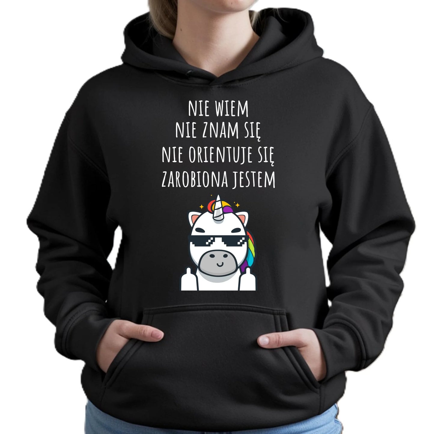 Bluza damska z kapturem - Nie wiem, nie znam się, zarobiona jestem DZ05 - StoryCups.pl