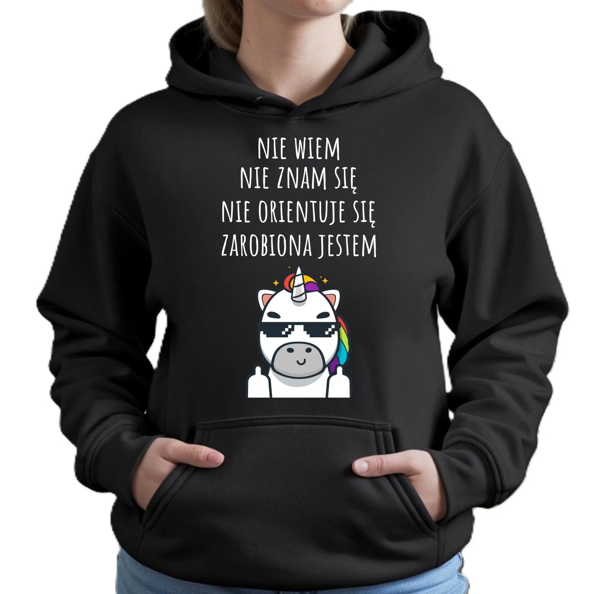Bluza damska z kapturem - Nie wiem, nie znam się, zarobiona jestem DZ05 - StoryCups.pl