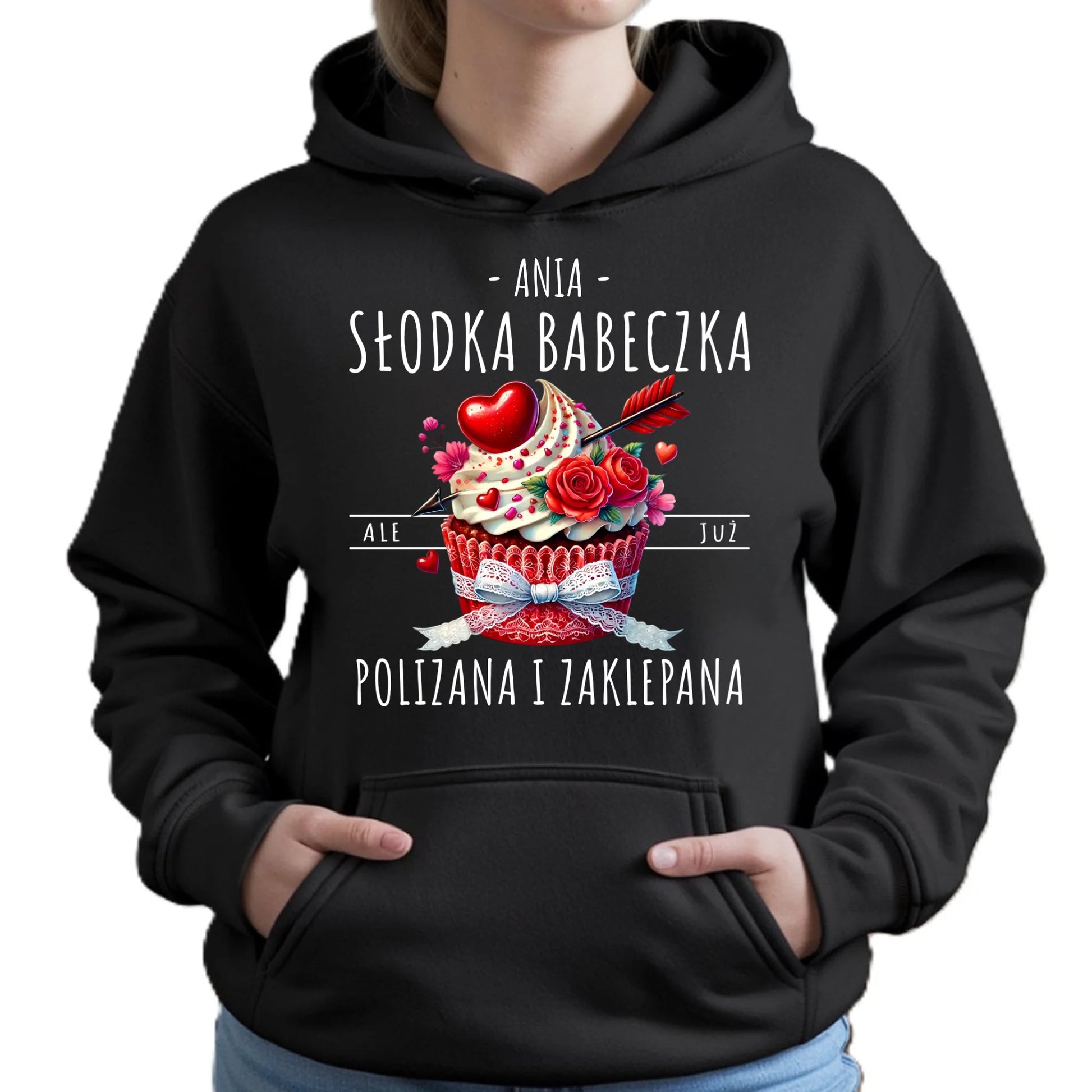 Bluza damska z kapturem - Słodka babeczka polizana i zaklepana - personalizowana W37 - StoryCups.pl