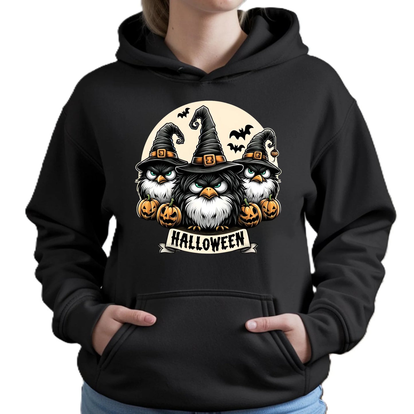 Bluza damska z kapturem na Halloween - Upiorne sowy wiedźmy HL15 - StoryCups.pl