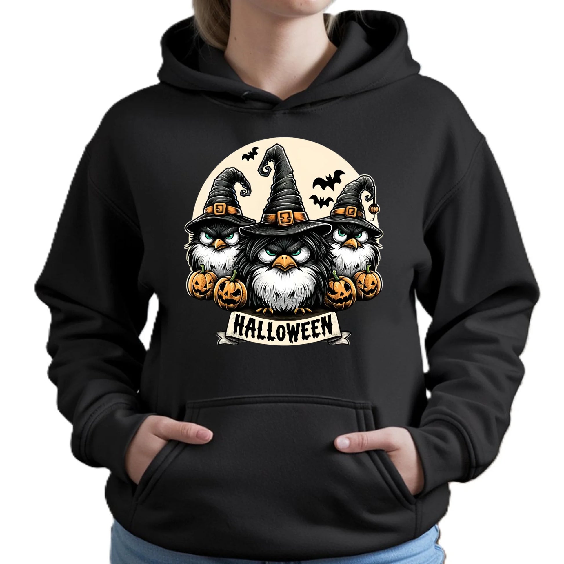 Bluza damska z kapturem na Halloween - Upiorne sowy wiedźmy HL15 - StoryCups.pl