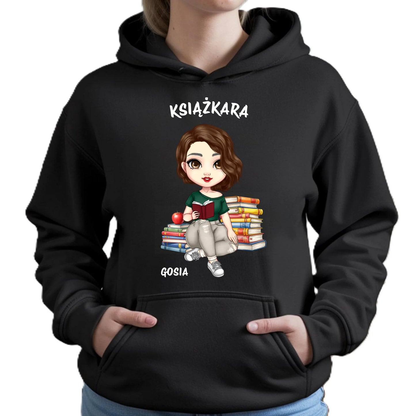 Bluza damska z kapturem - Książkara - Prezent dla miłośniczki czytania książek - personalizowana DZ03 - StoryCups.pl