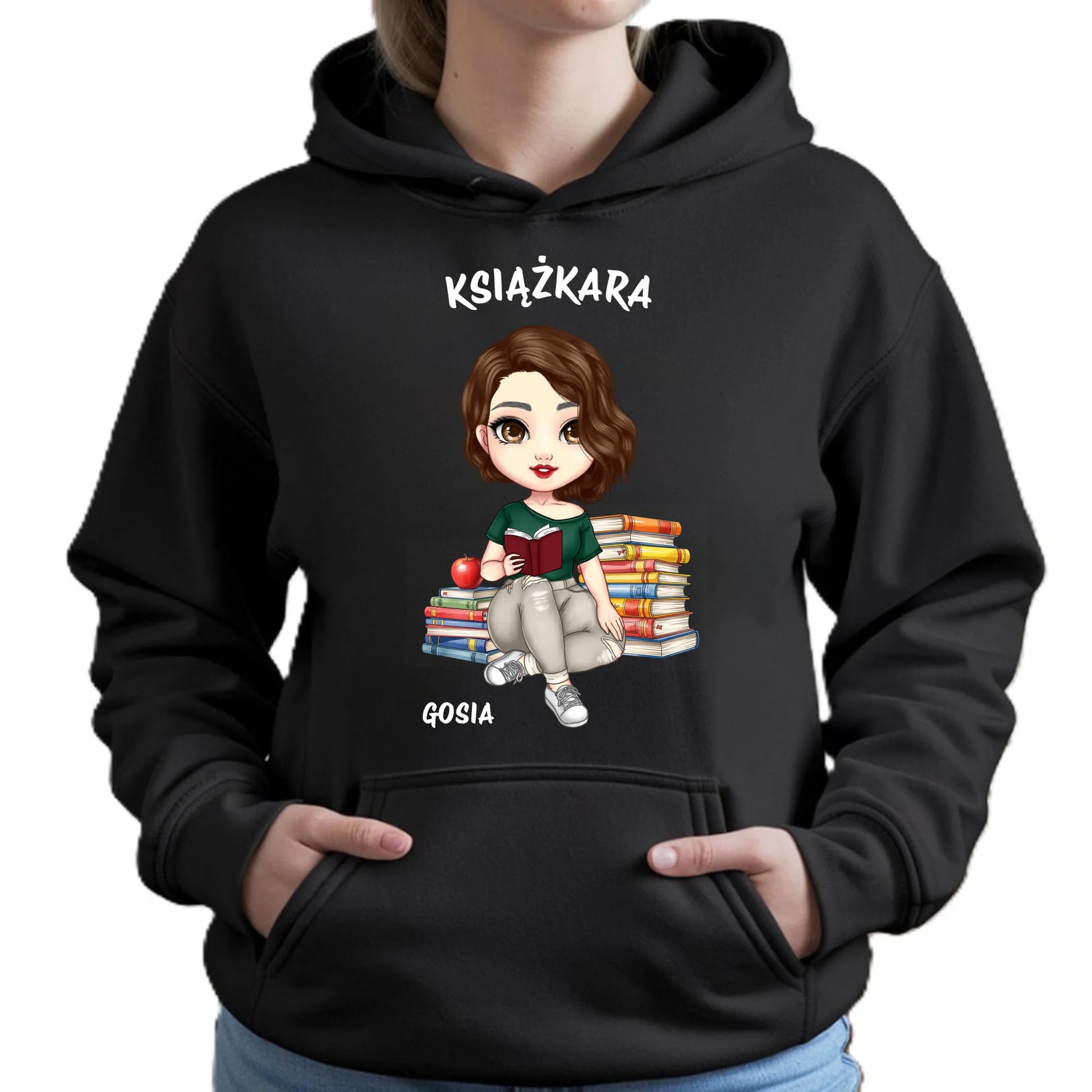 Bluza damska z kapturem - Książkara - Prezent dla miłośniczki czytania książek - personalizowana DZ03 - StoryCups.pl