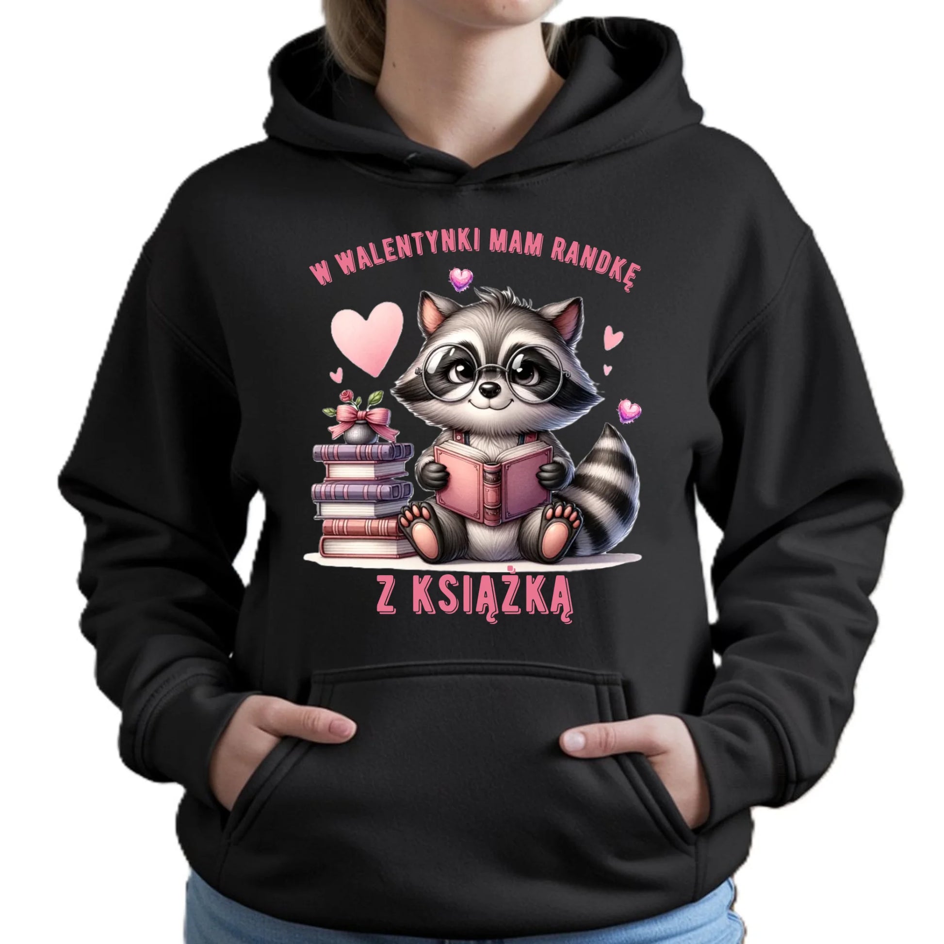 Bluza damska z kapturem na Walentynki dla mola książkowego – Mam randkę z książką W20 - StoryCups.pl