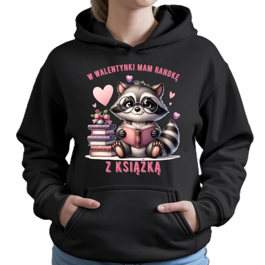 Bluza damska z kapturem na Walentynki dla mola książkowego – Mam randkę z książką W20 - StoryCups.pl