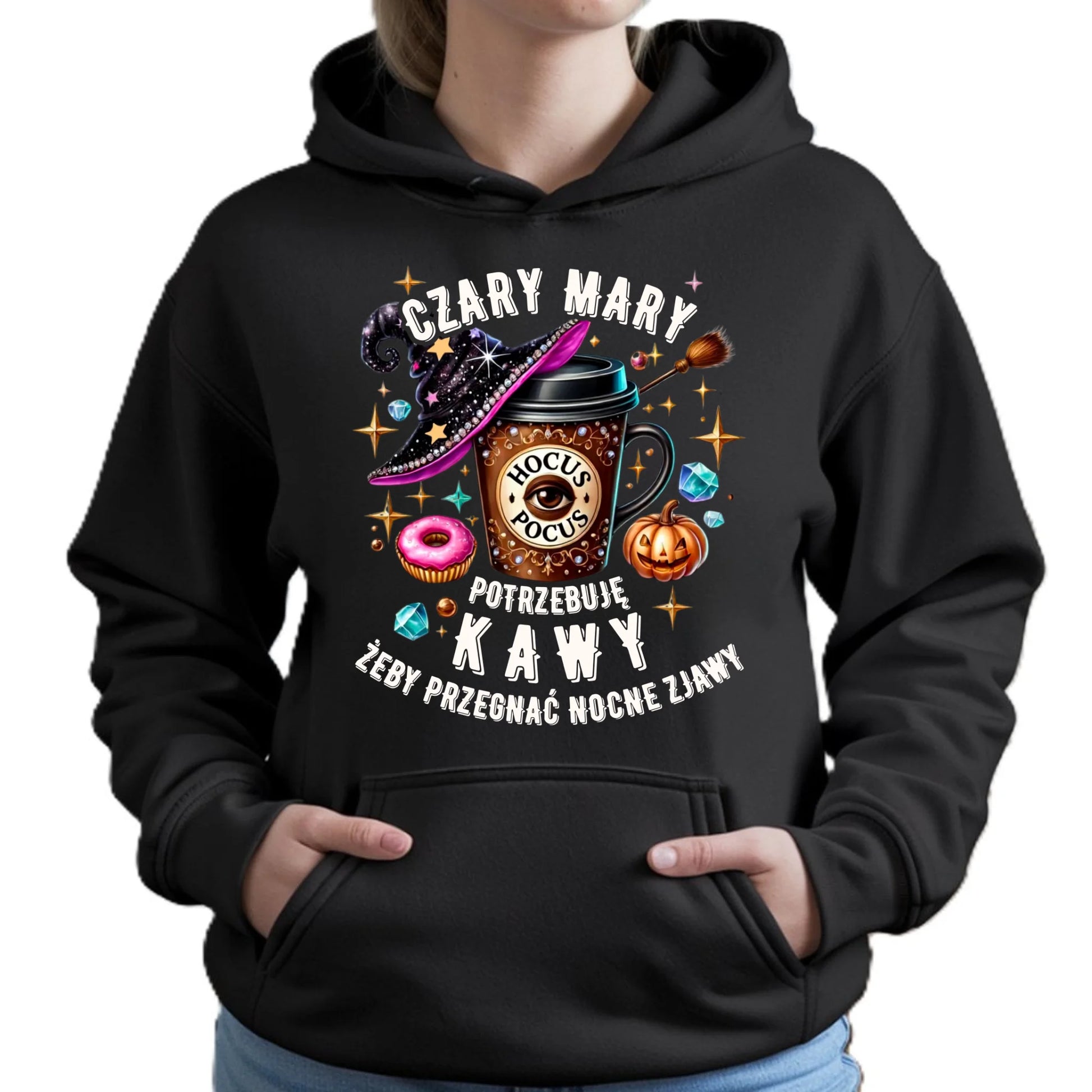 Bluza damska z kapturem na Halloween - Potrzebuję kawy HL03 - StoryCups.pl