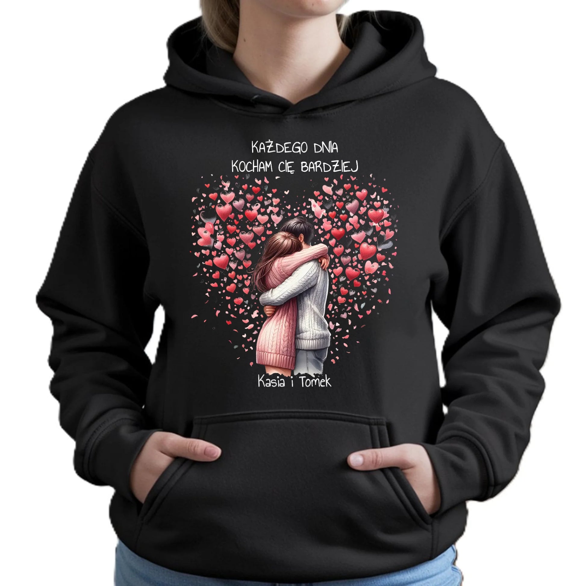 Bluza damska z kapturem dla par - prezent dla dziewczyny - Kocham Cię - personalizowana W09 - StoryCups.pl