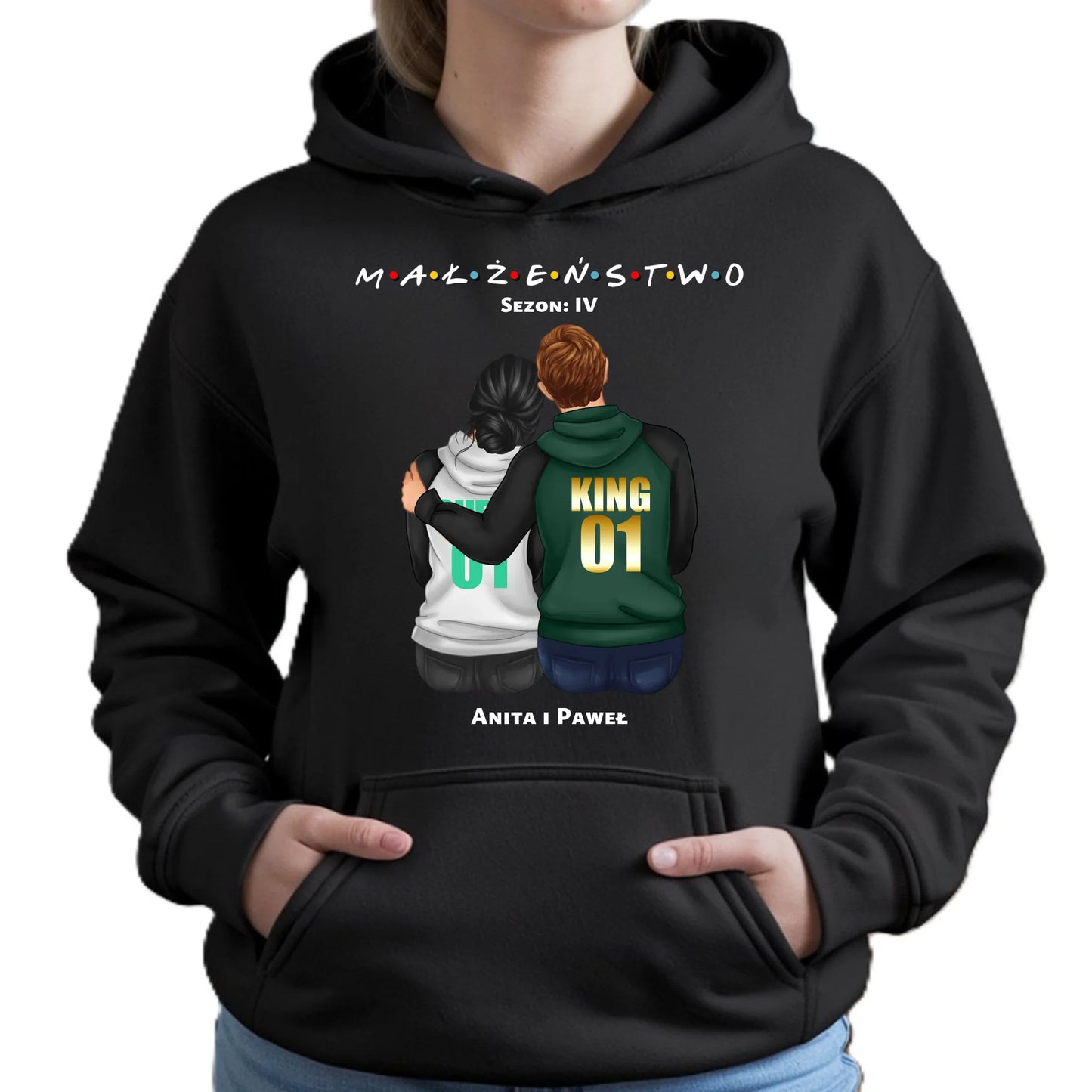 Bluza damska z kapturem dla par - personalizowany prezent dla żony na rocznicę ślubu – Małżeństwo W05 - StoryCups.pl