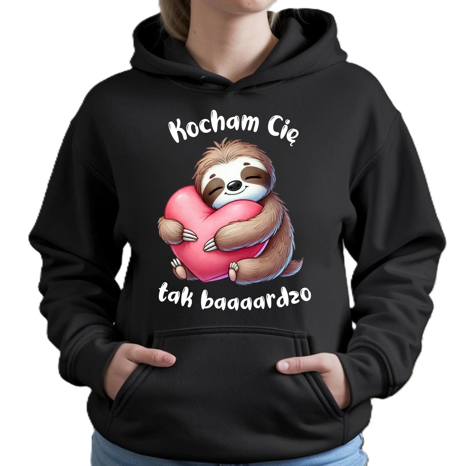 Bluza damska z kapturem - Leniwiec Kocham Cię tak baaaardzo W16 - StoryCups.pl