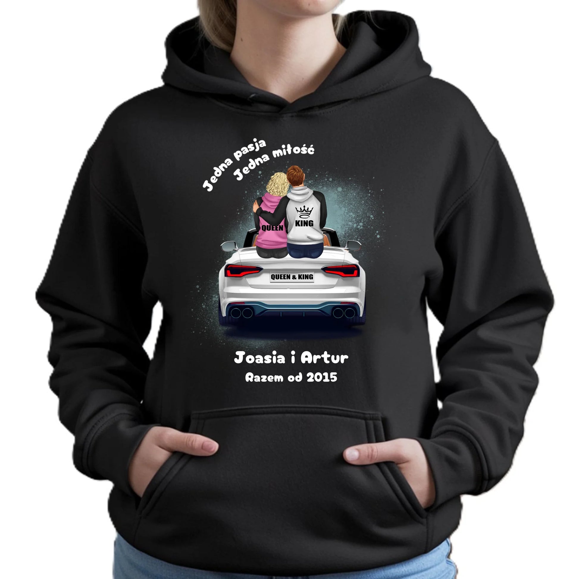 Bluza damska z kapturem dla par - personalizowany prezent dla dziewczyny - Jedna miłość W06 - StoryCups.pl