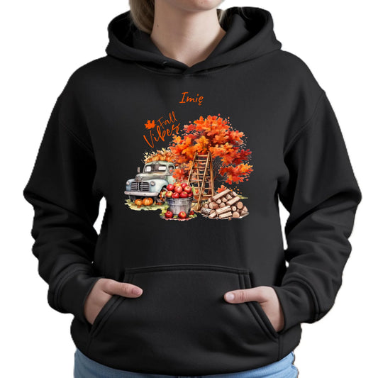 Bluza damska z kapturem jesienna – Vintage auto dynie i jabłka – personalizowana JS07 - StoryCups.pl