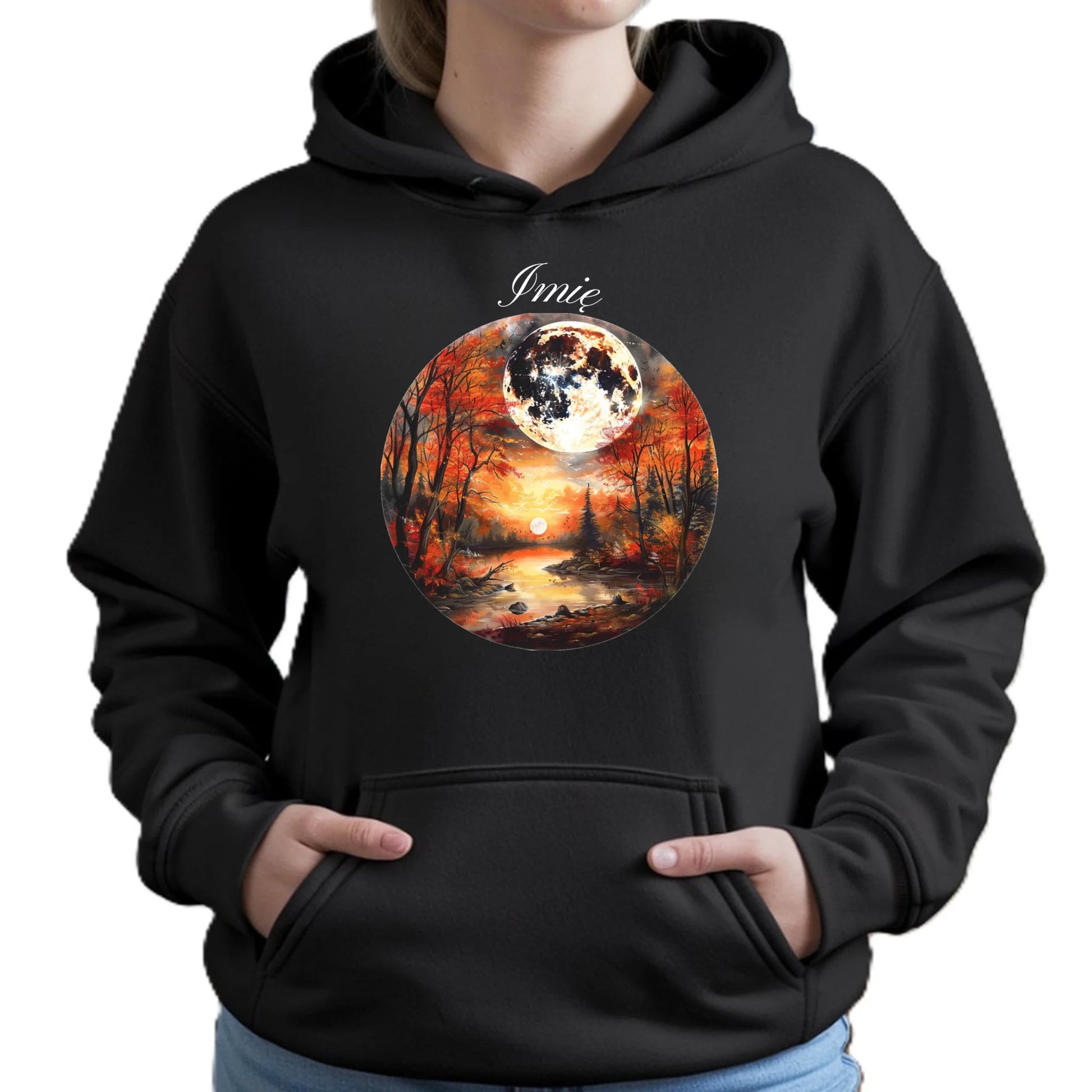 Bluza damska z kapturem jesieniara - Pełnia księżyca - personalizowana JS10 - StoryCups.pl